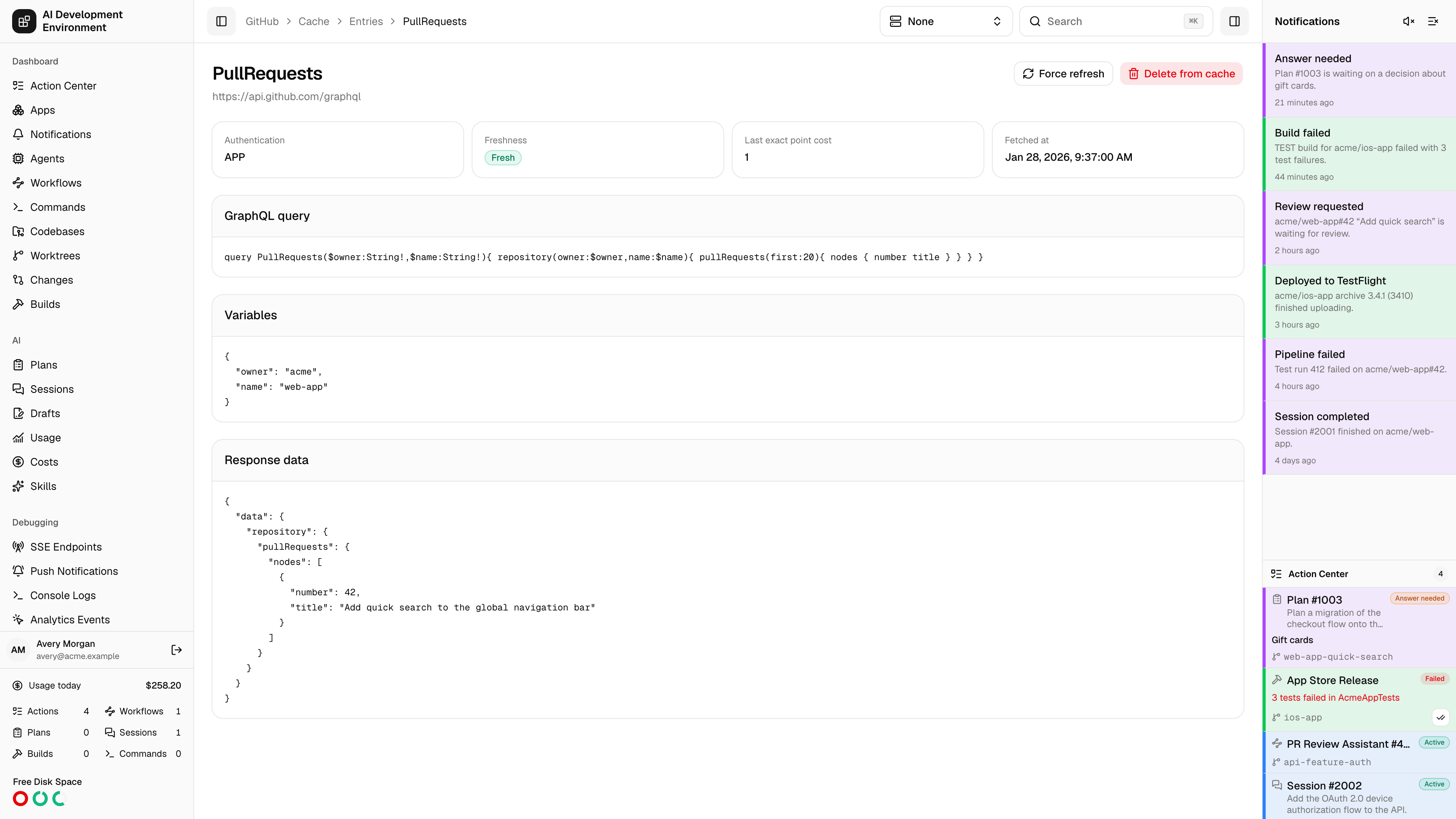 Cached GraphQL entry in light theme