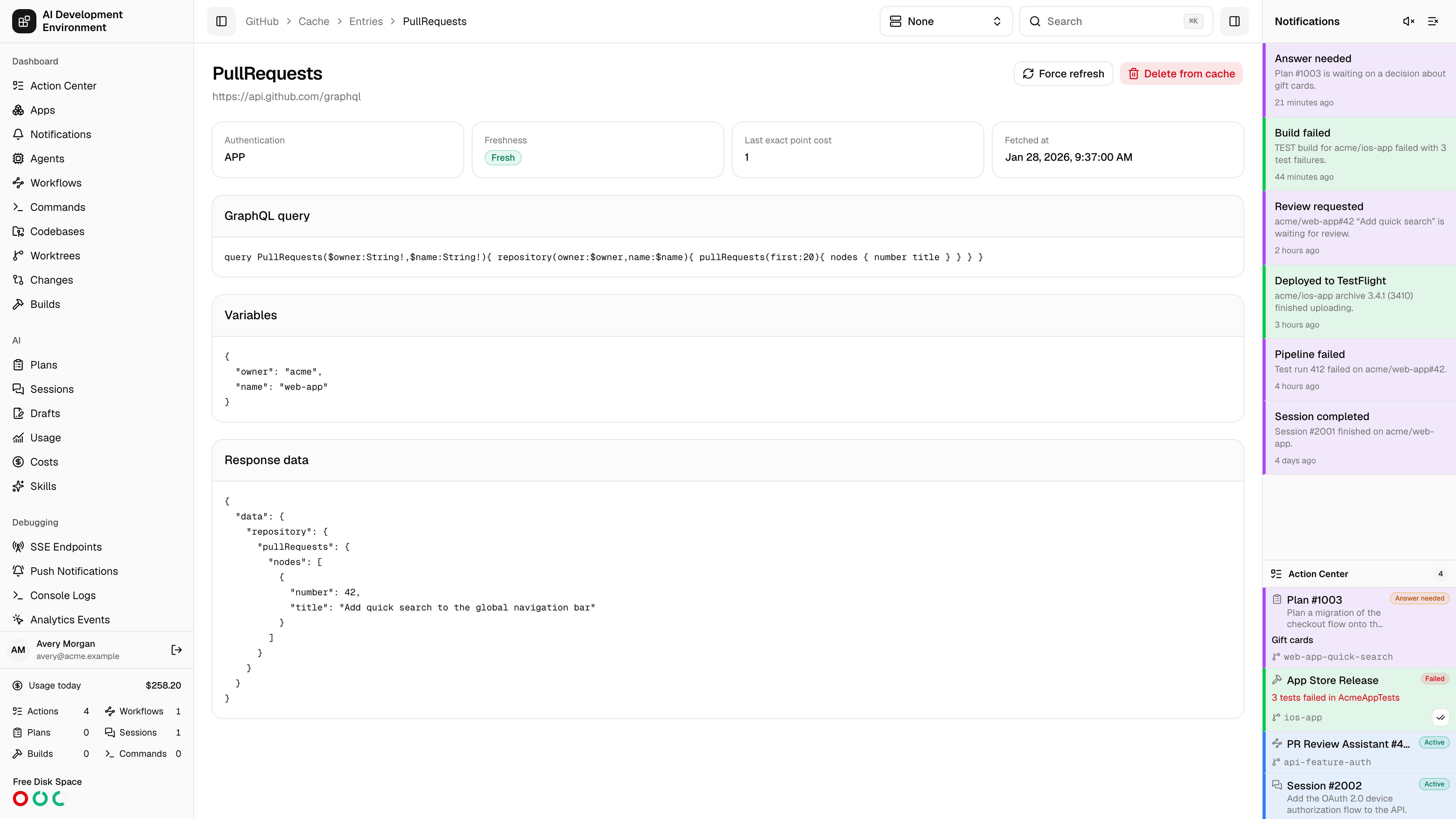 Cached GraphQL entry in light theme