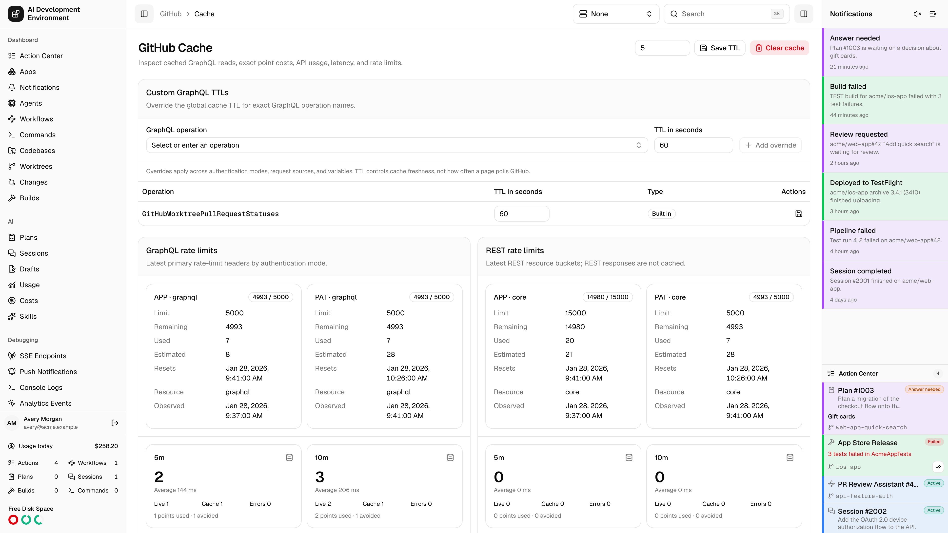 GitHub Cache in light theme