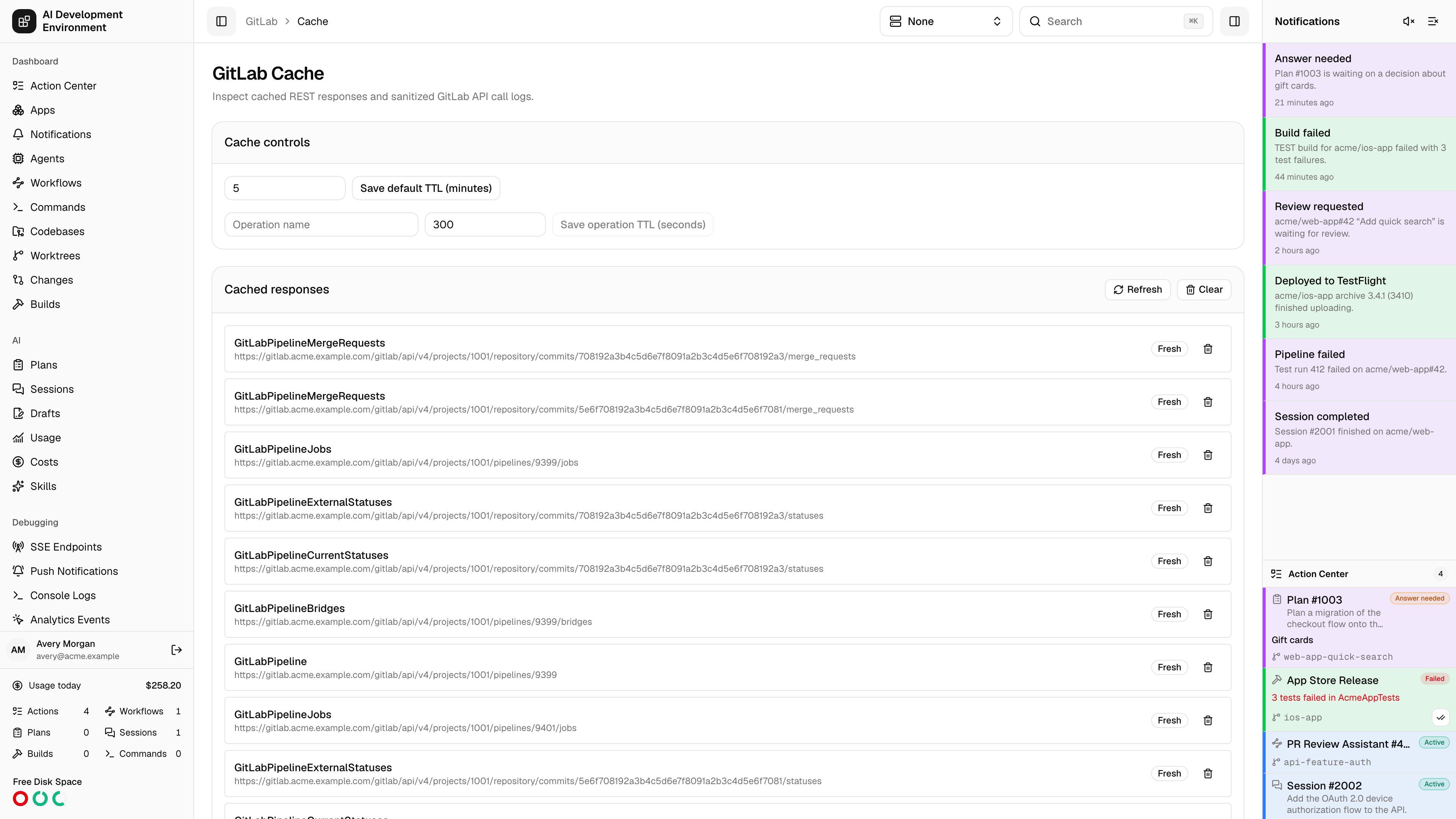 GitLab Cache in light theme