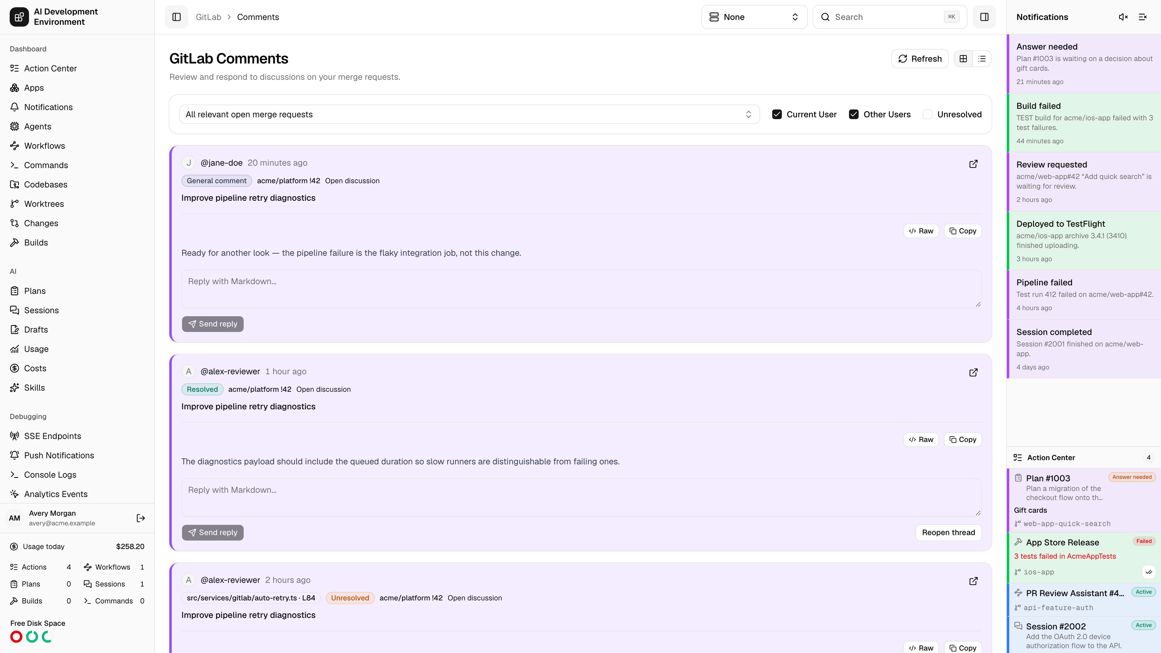 GitLab review requests in light theme
