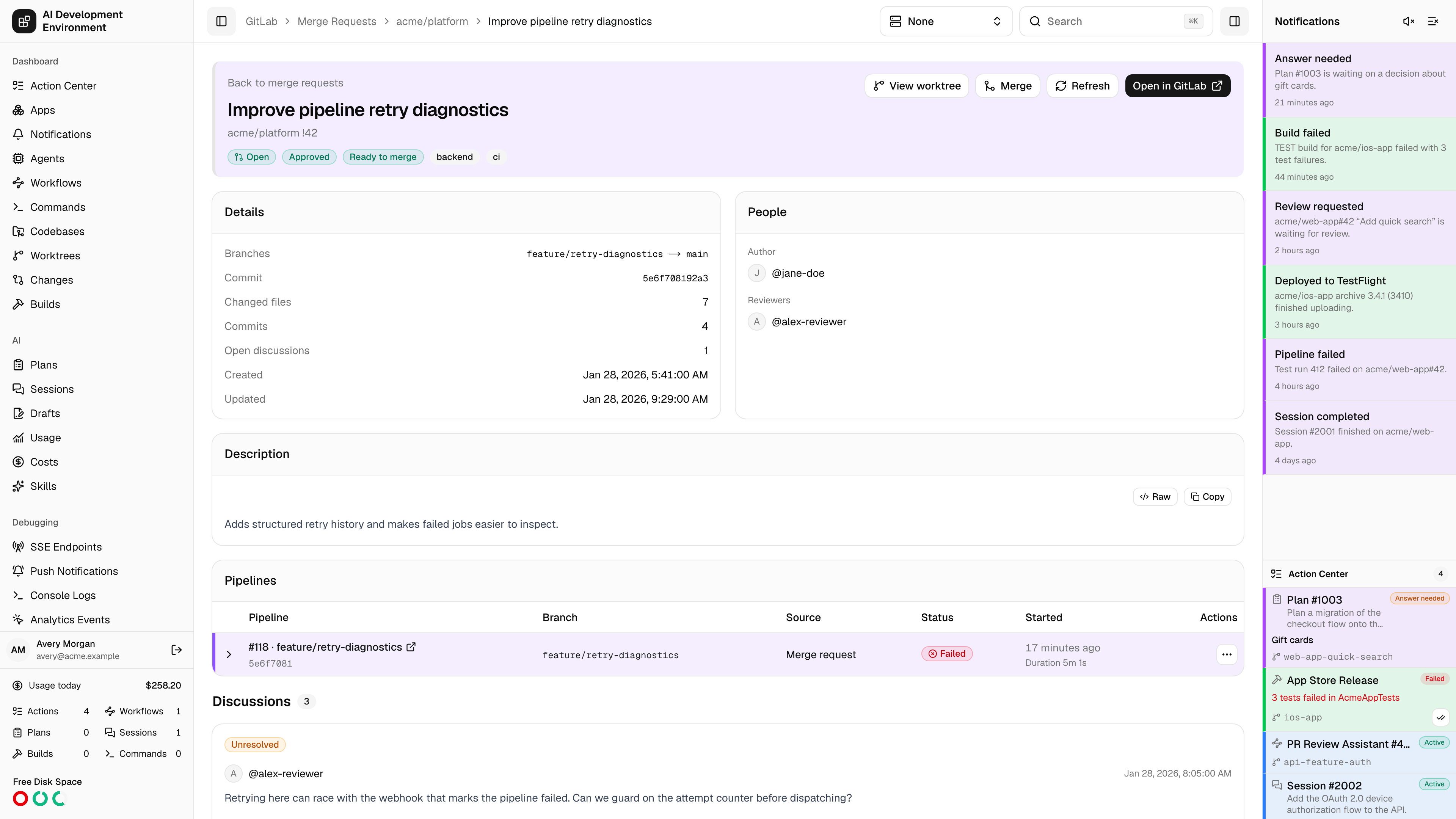 GitLab merge request details in light theme