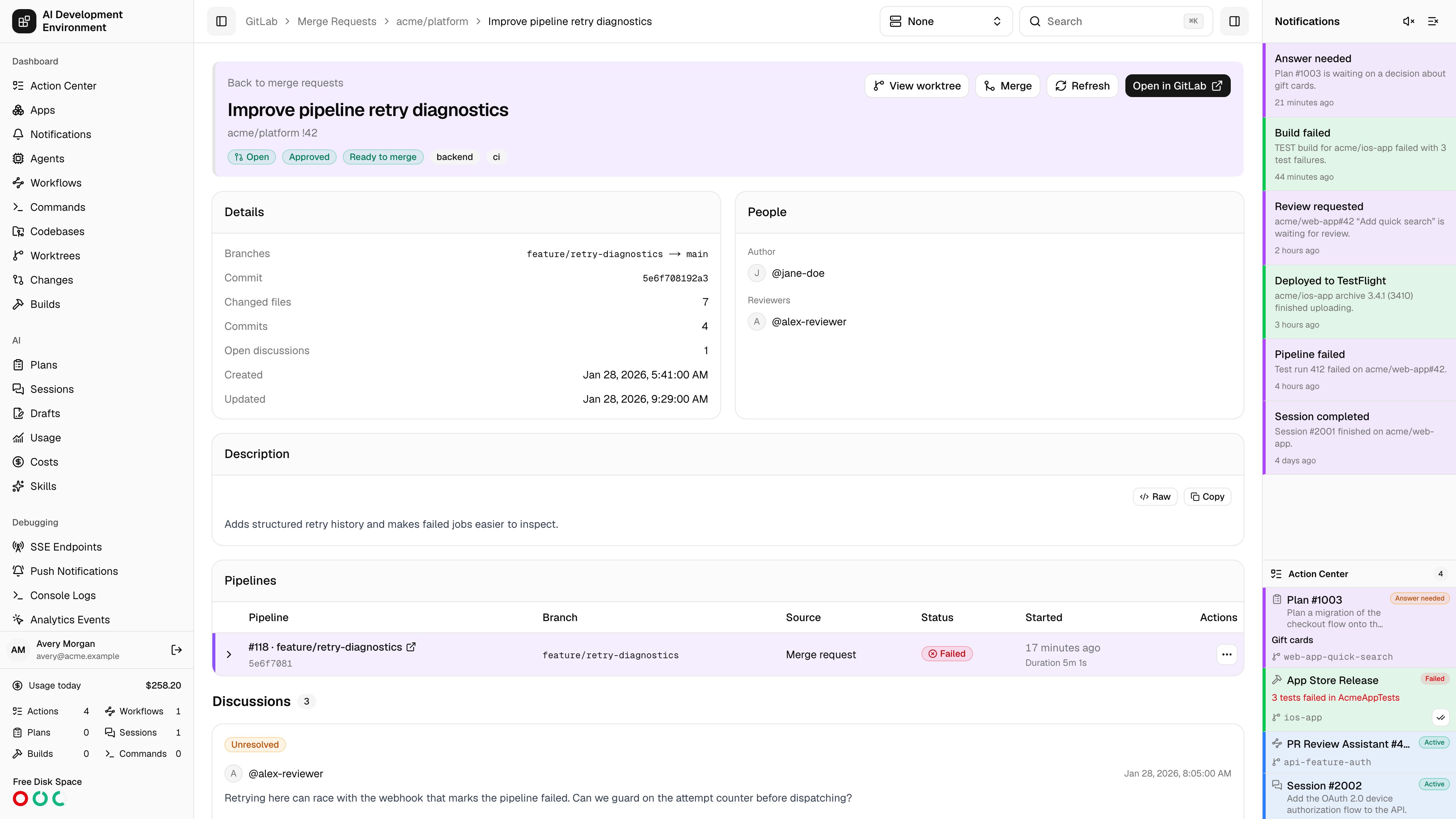 GitLab merge request details in light theme