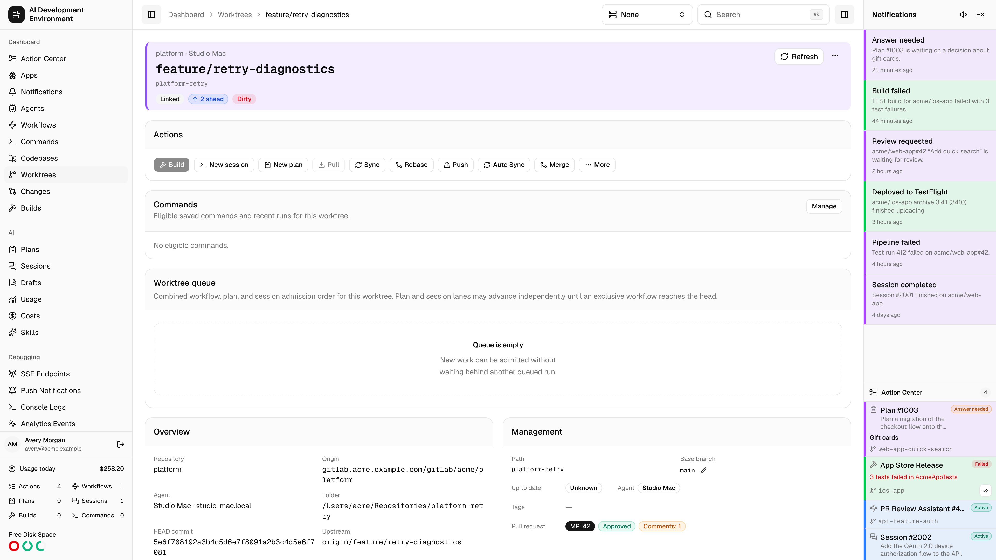 Worktree linked to a GitLab merge request in light theme