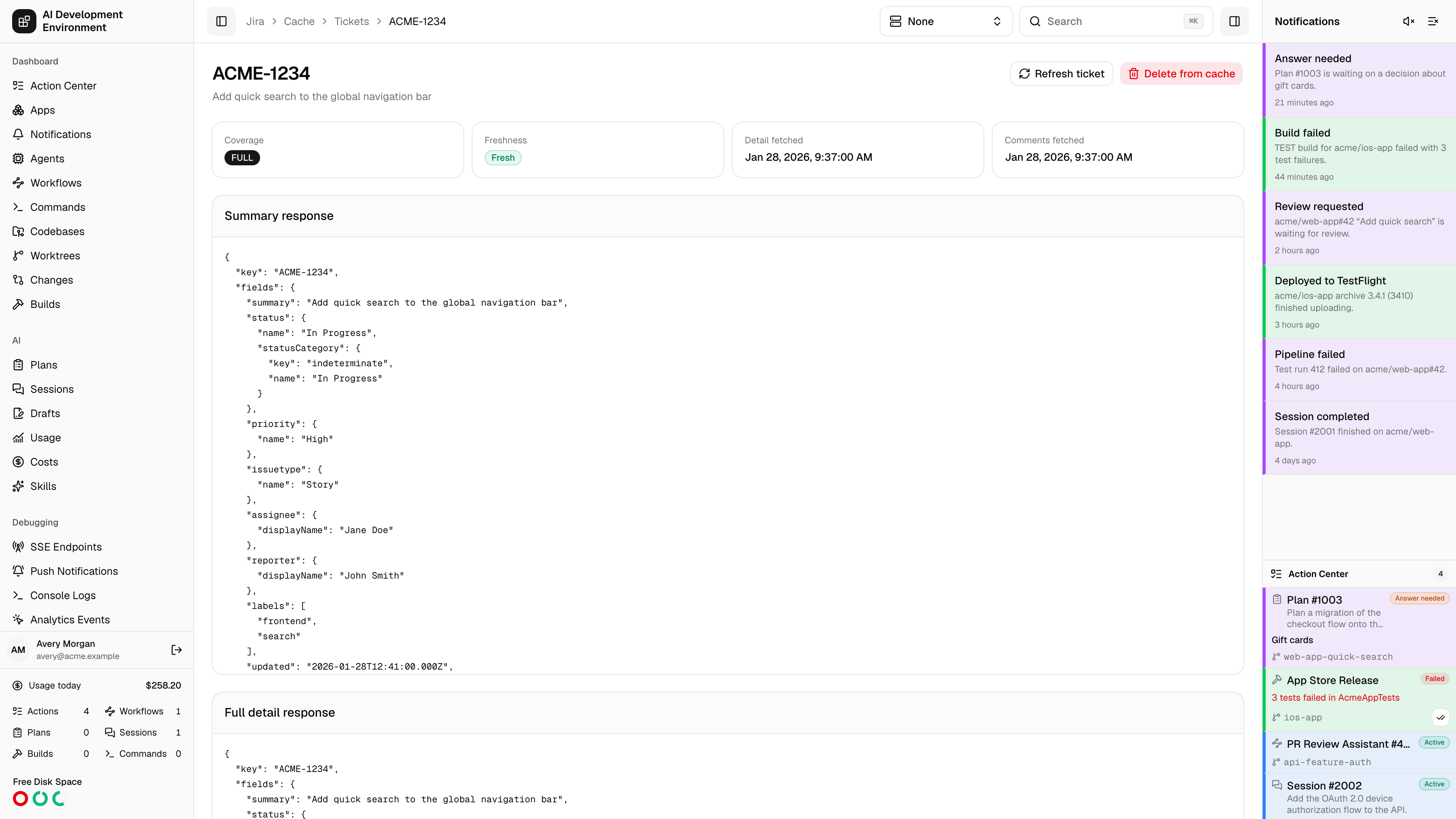 Cached Jira ticket in light theme