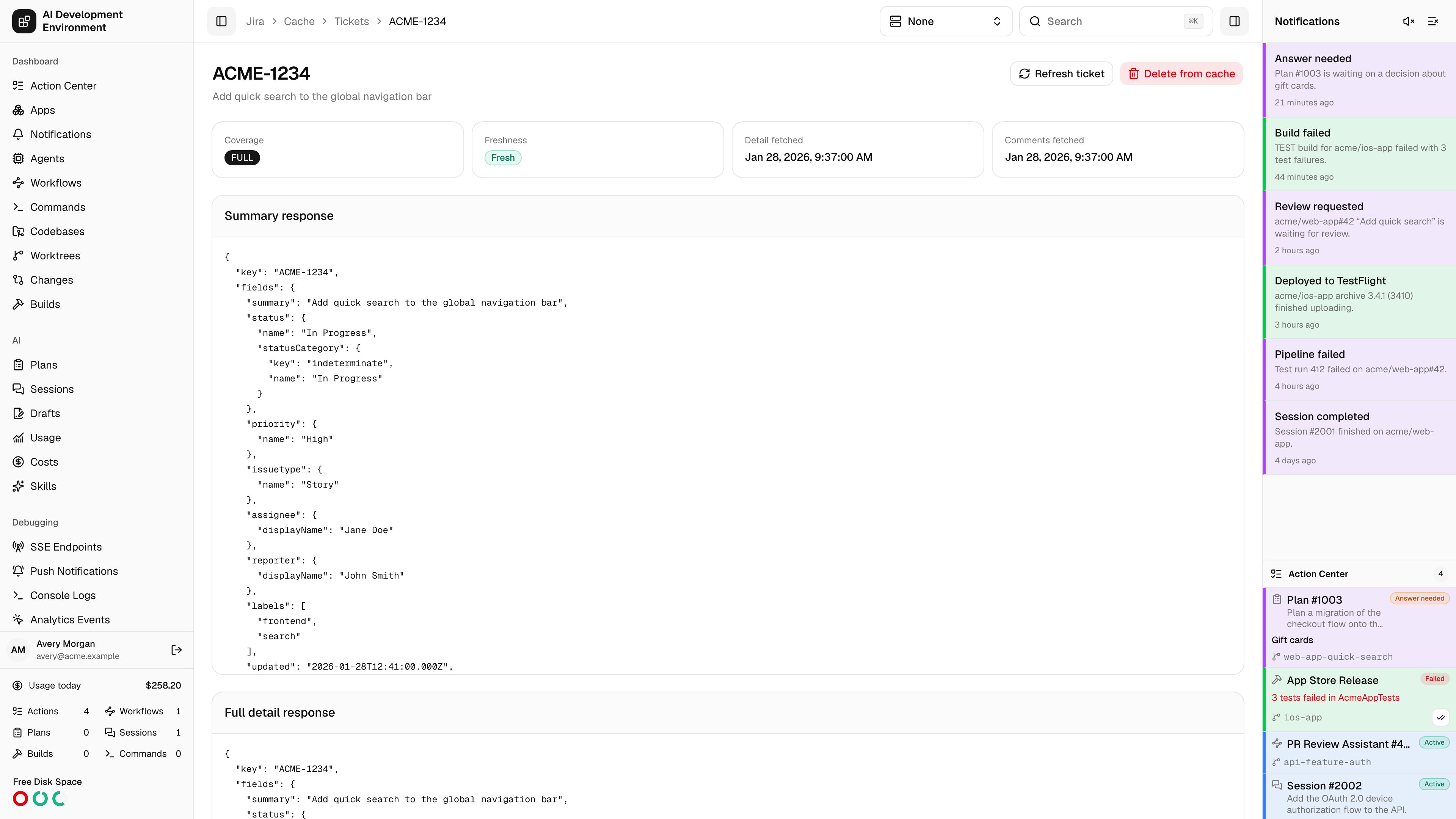 Cached Jira ticket in light theme