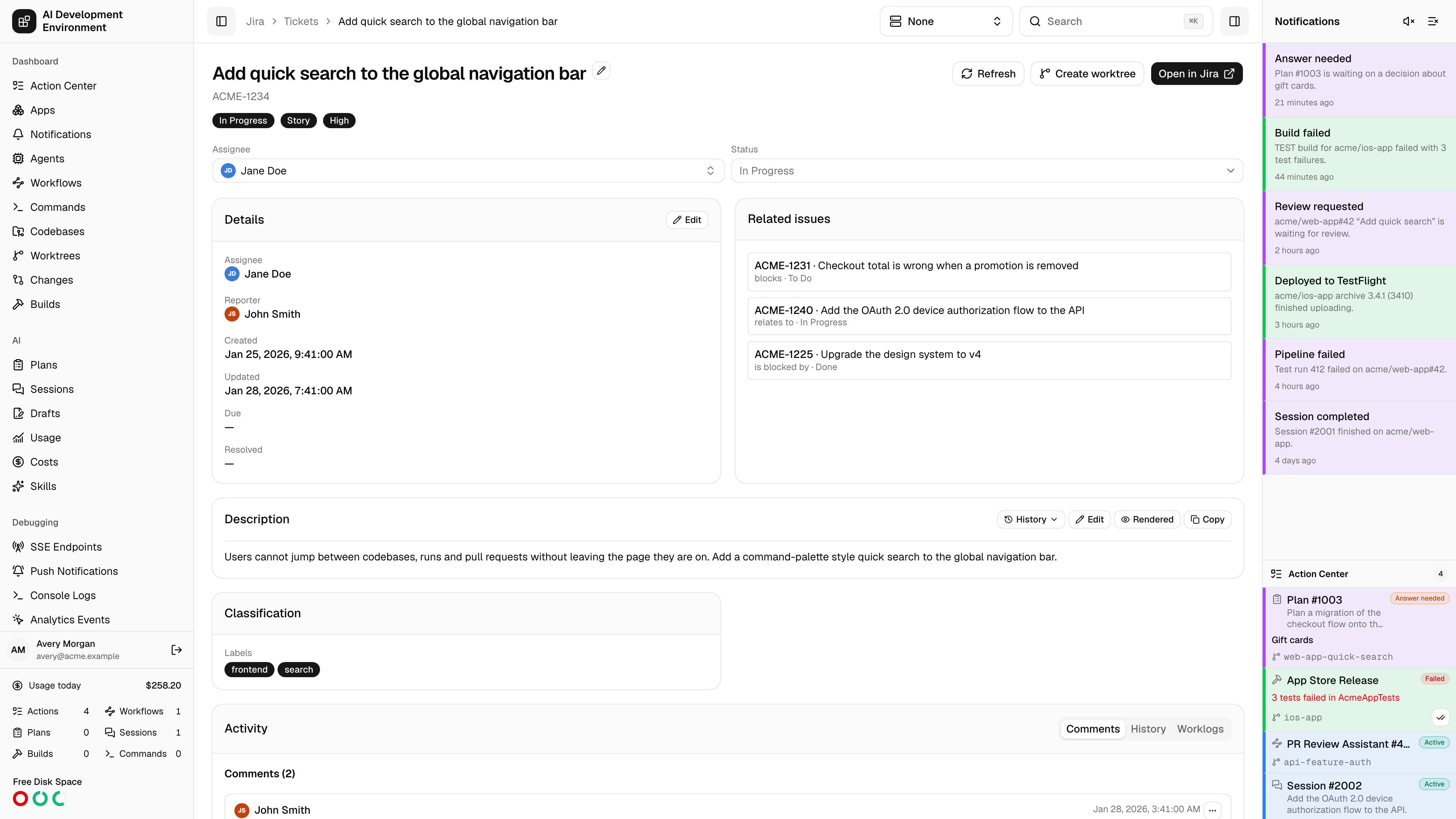 Jira ticket details in light theme