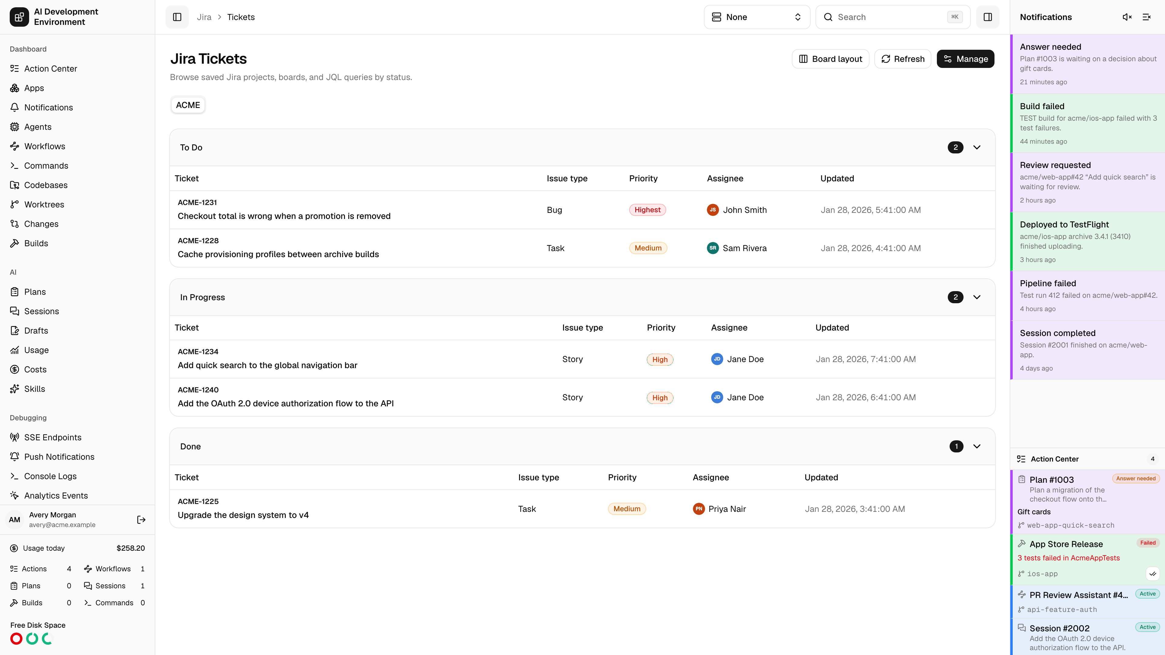 Jira Tickets in light theme