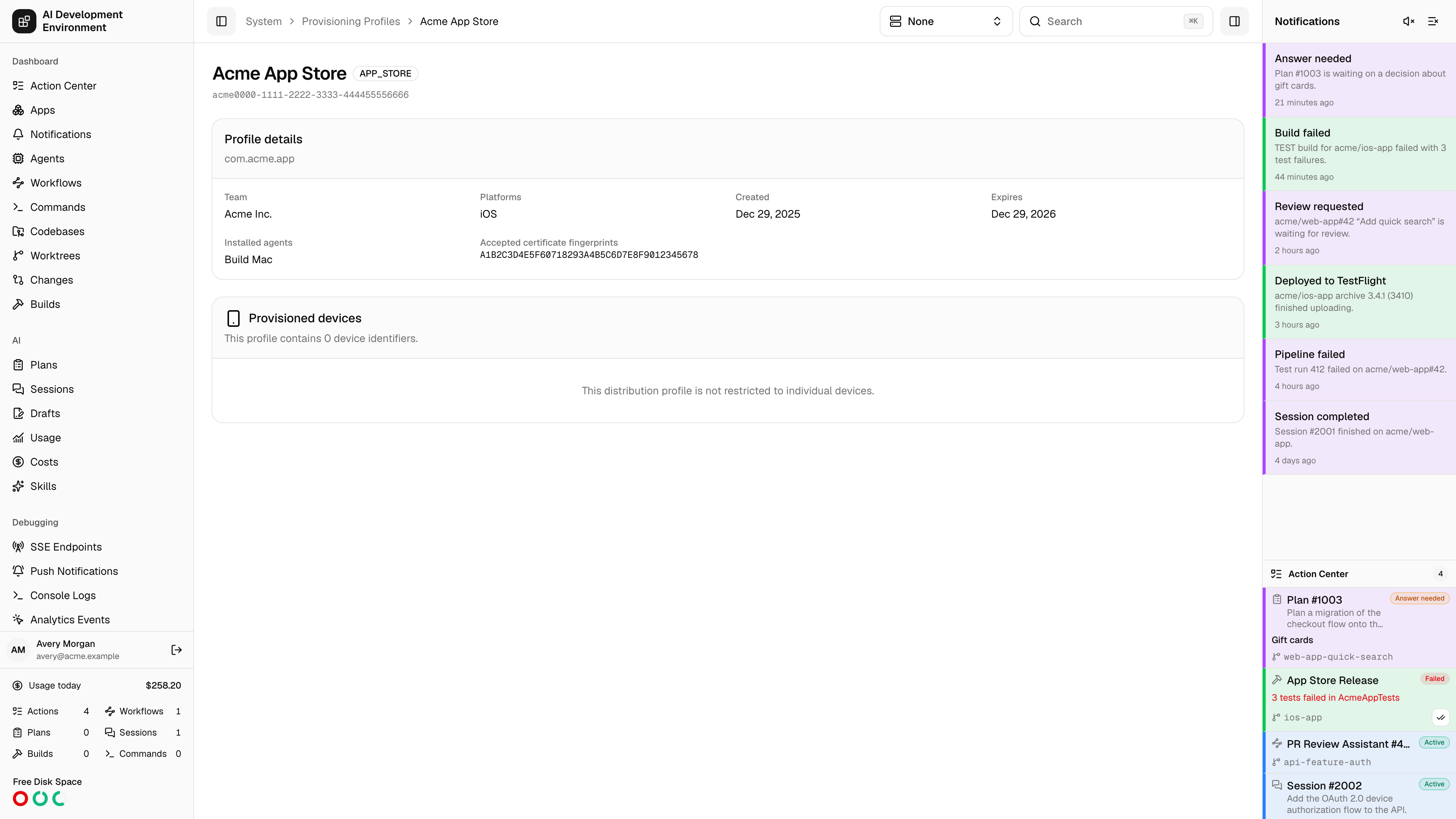 Provisioning profile details in light theme