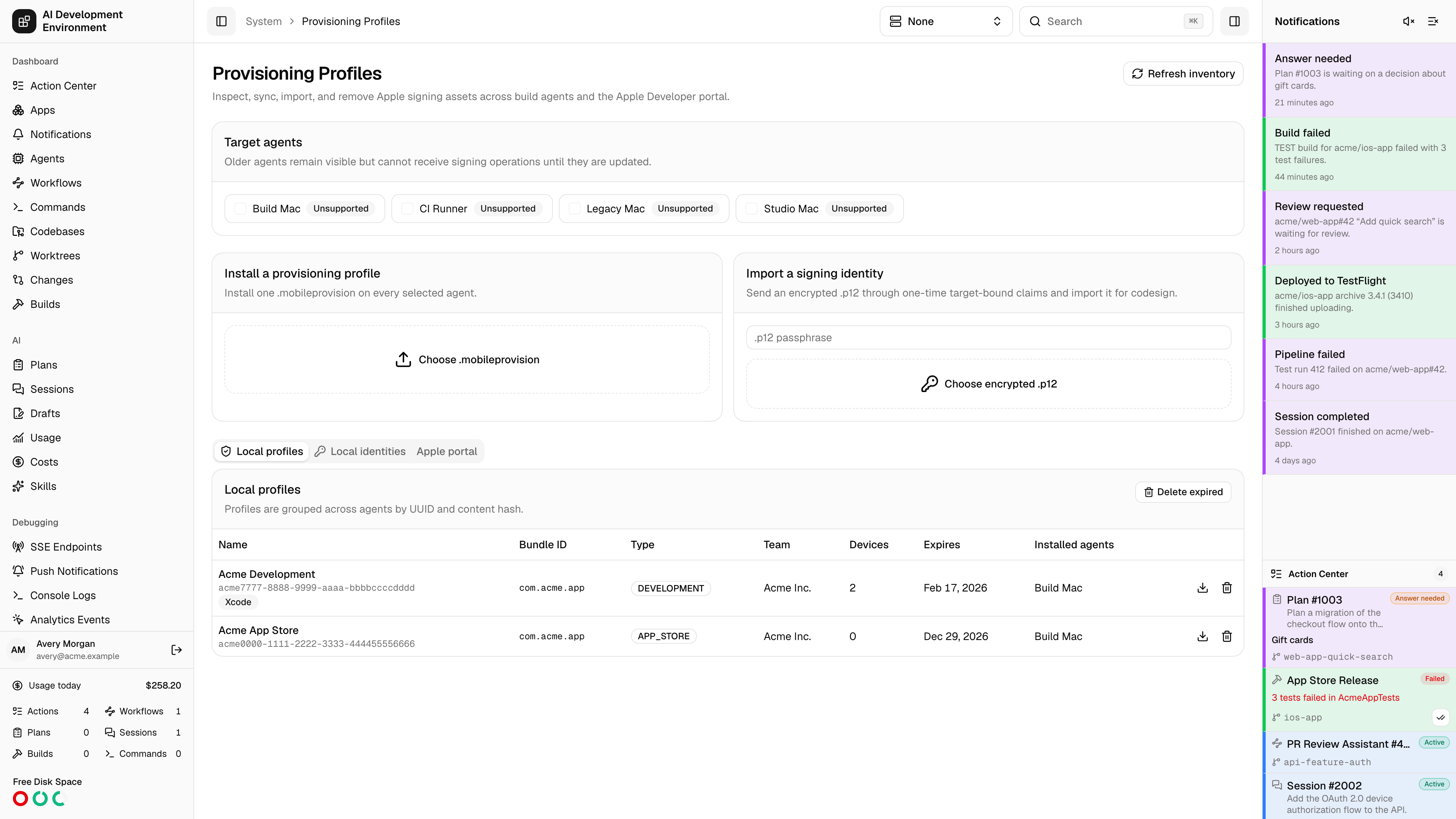 Provisioning Profiles page in light theme