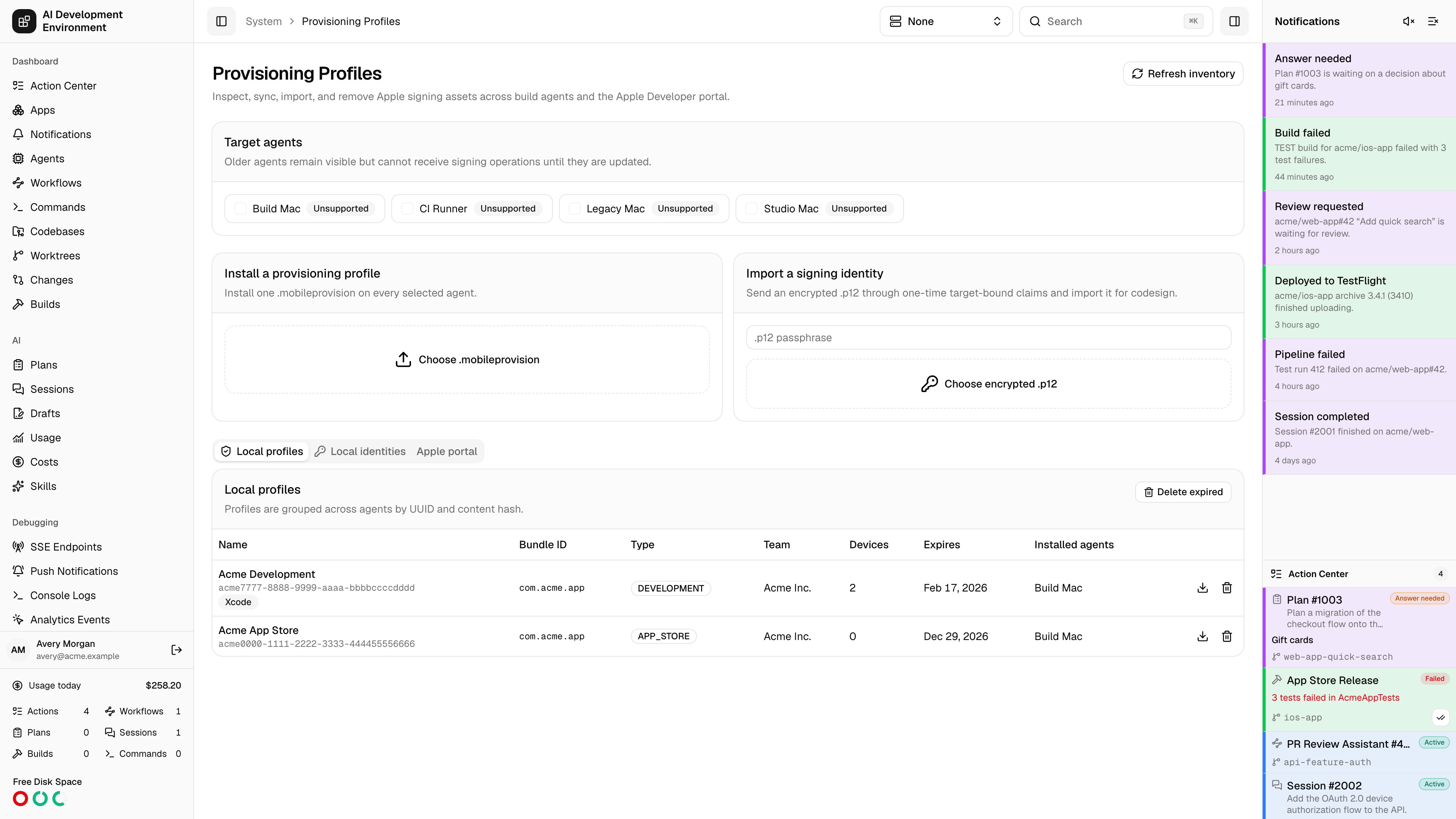 Provisioning Profiles page in light theme
