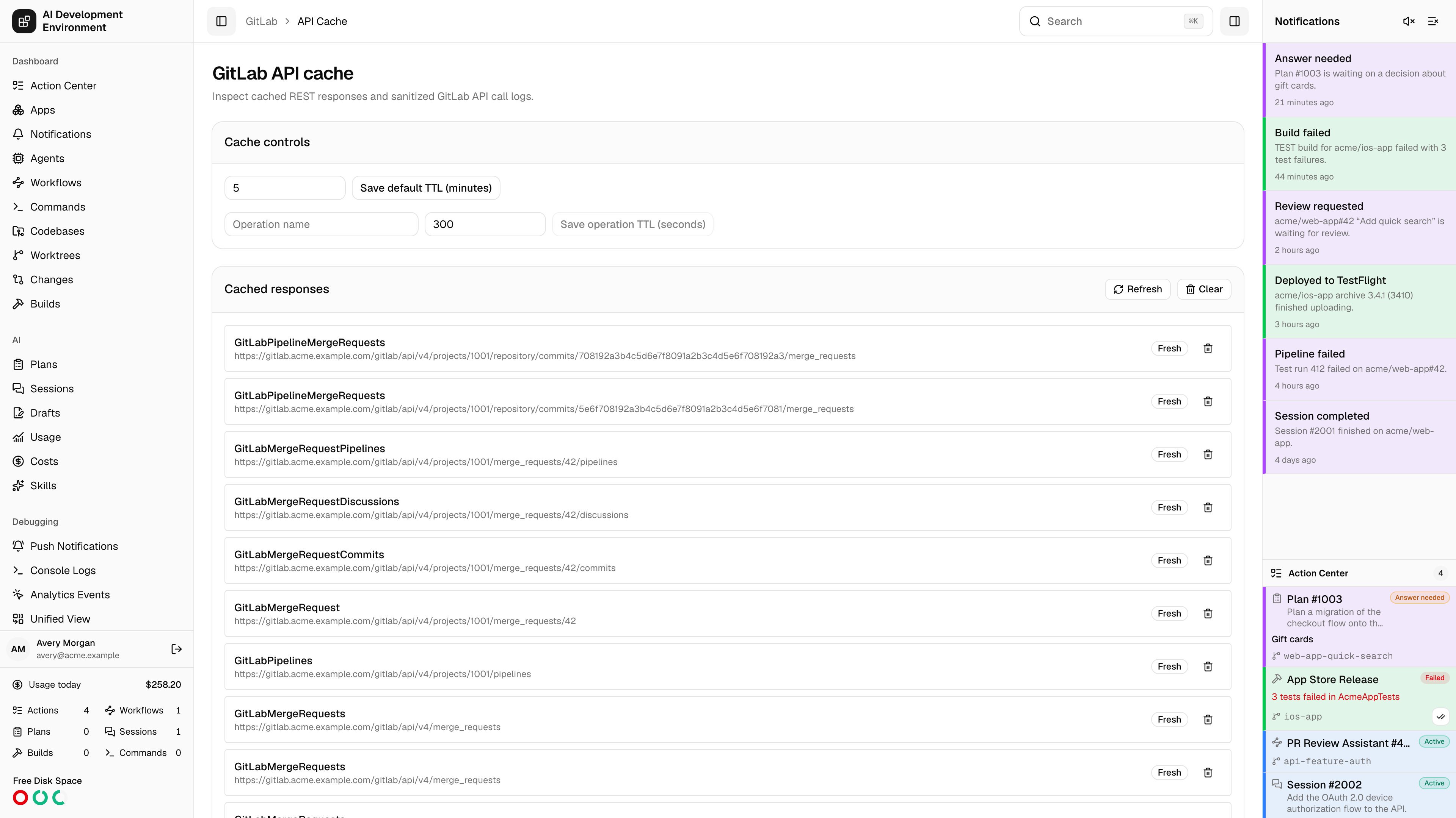 GitLab API cache page in light theme