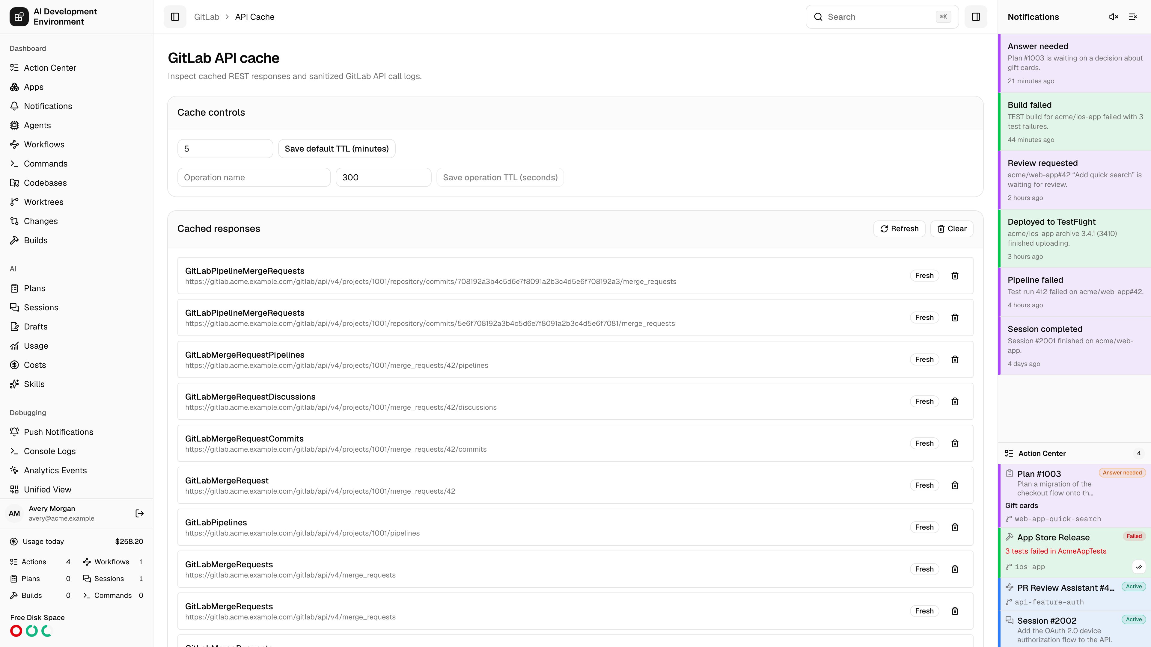 GitLab API cache page in light theme