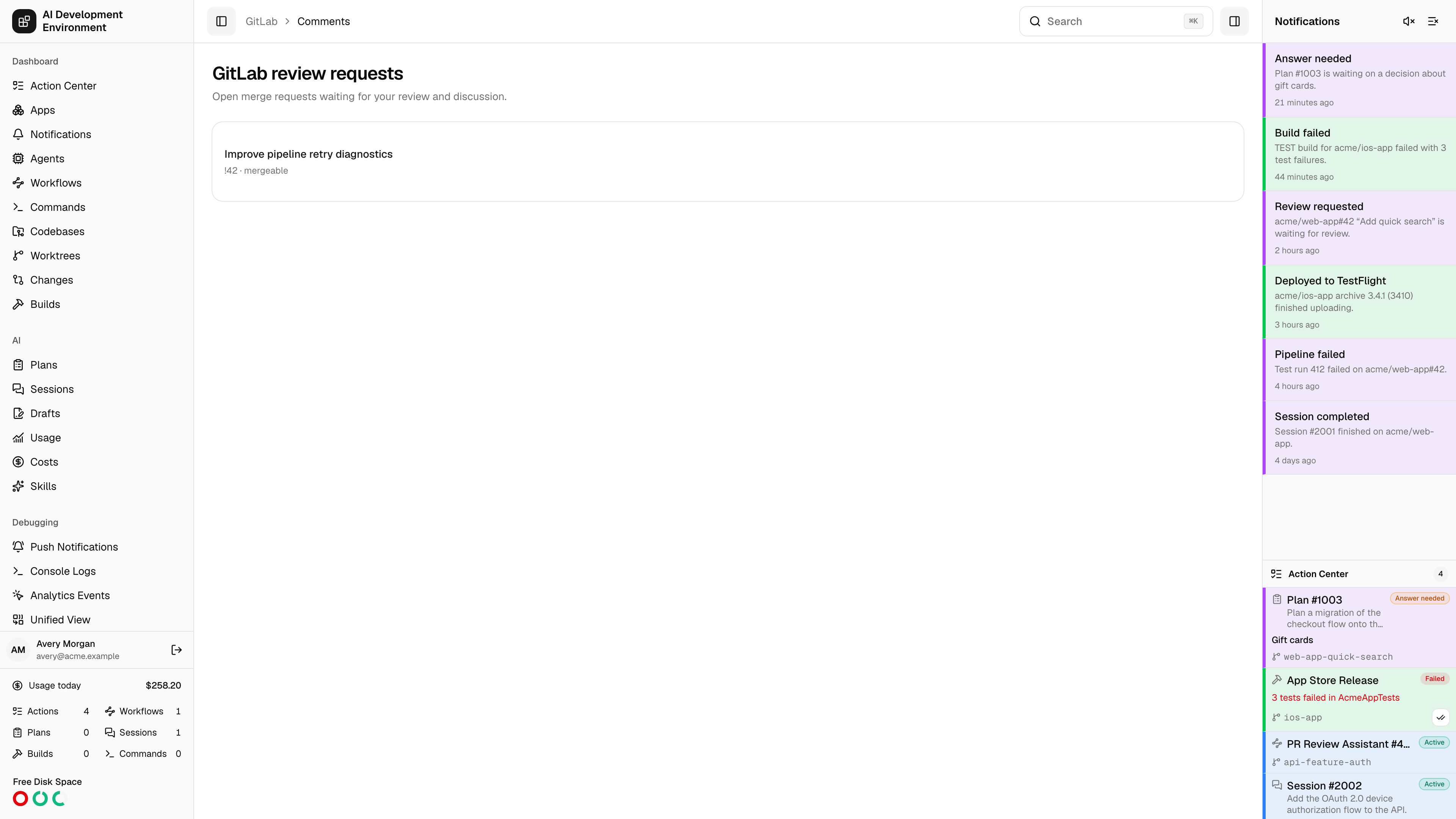 GitLab review discussions page in light theme
