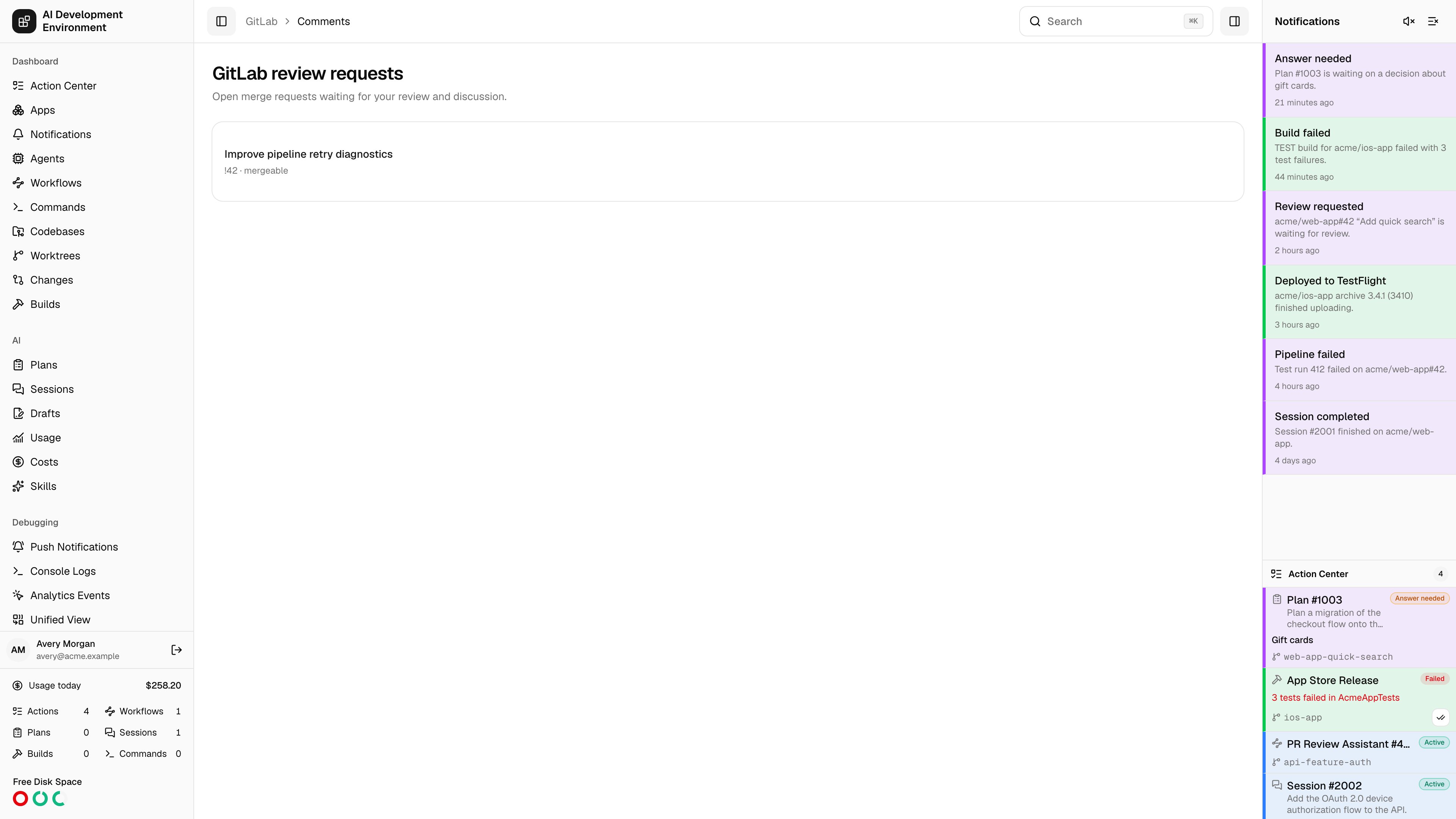 GitLab review discussions page in light theme