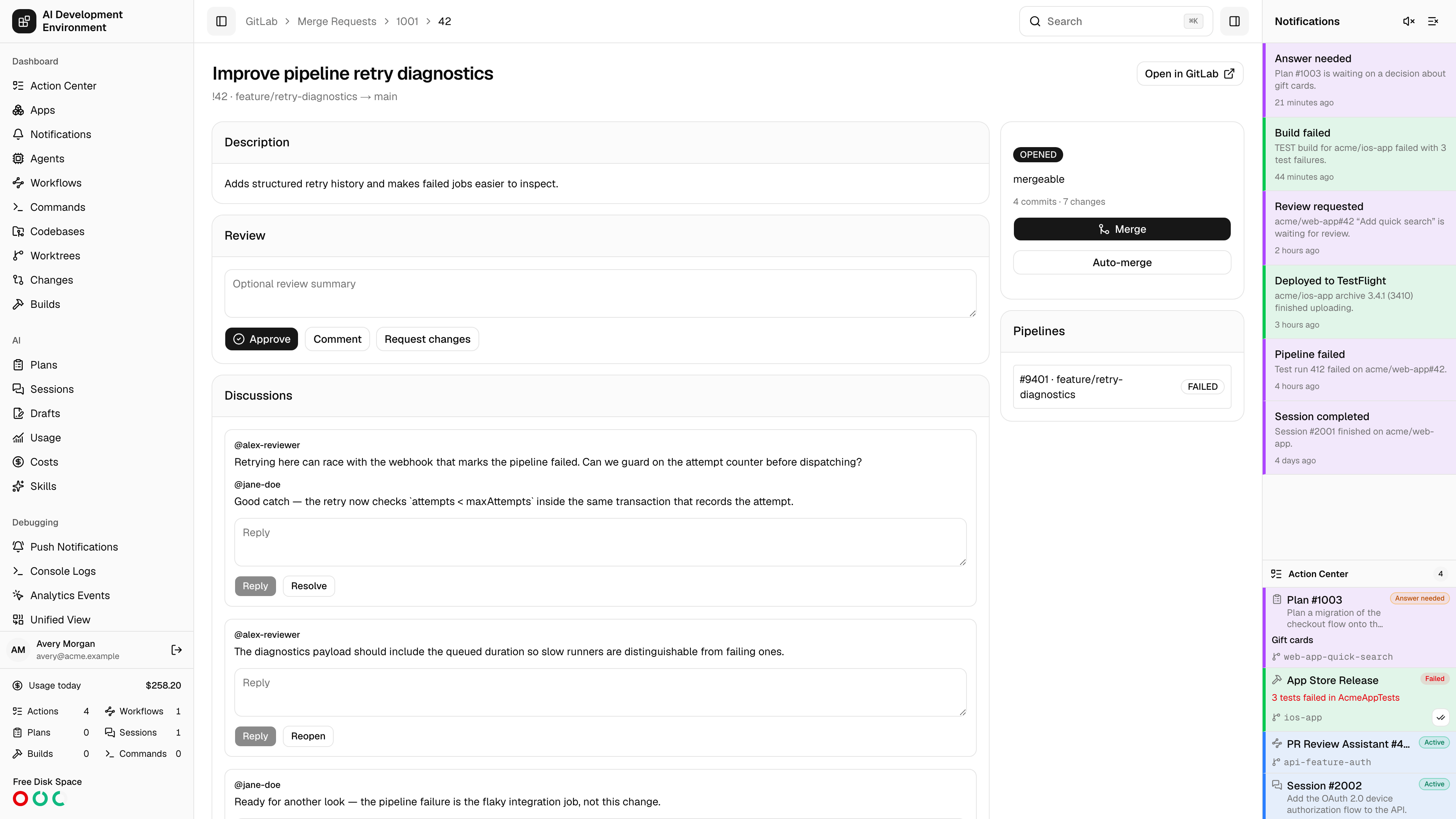 GitLab merge request details page in light theme