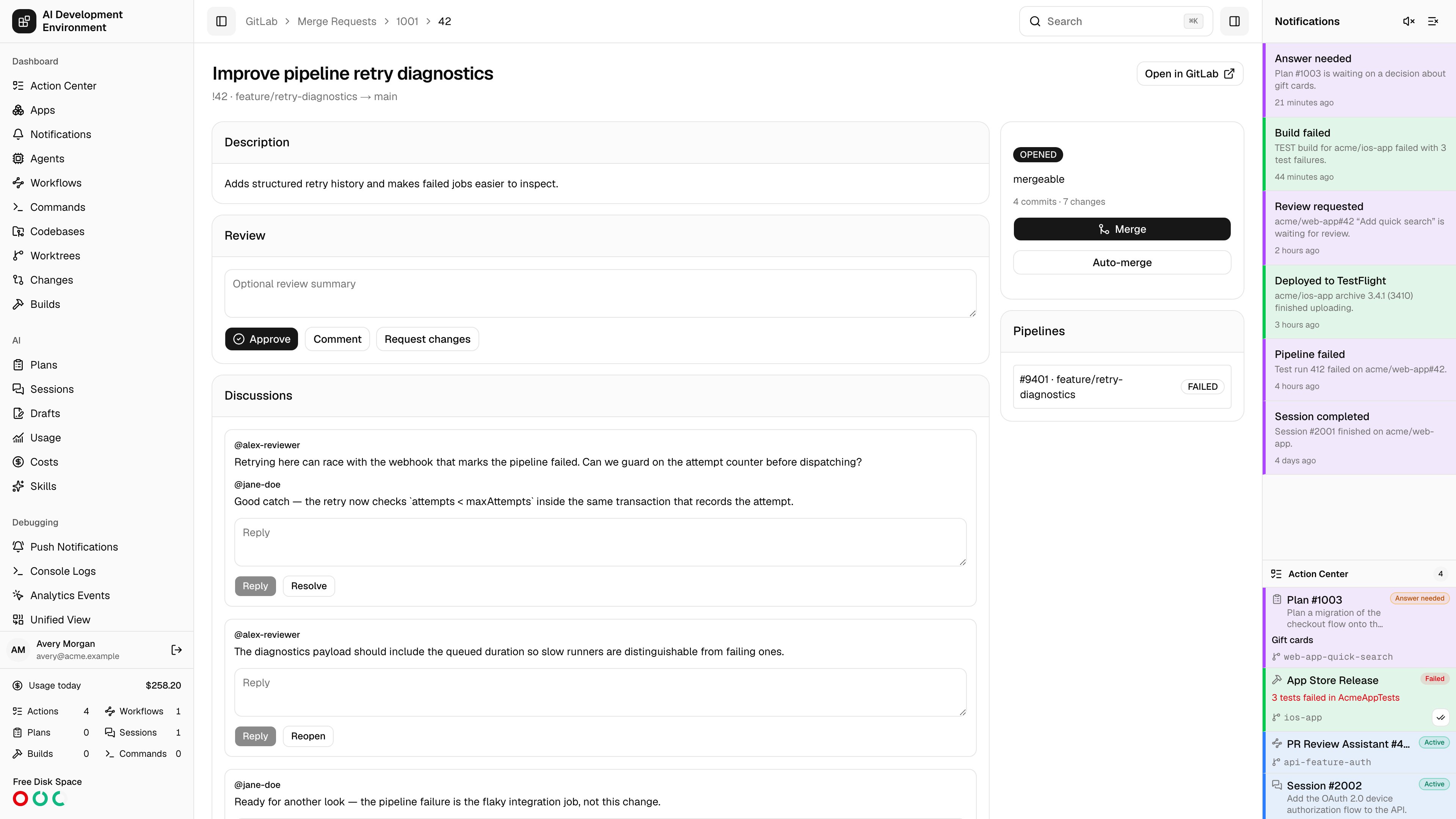 GitLab merge request details page in light theme