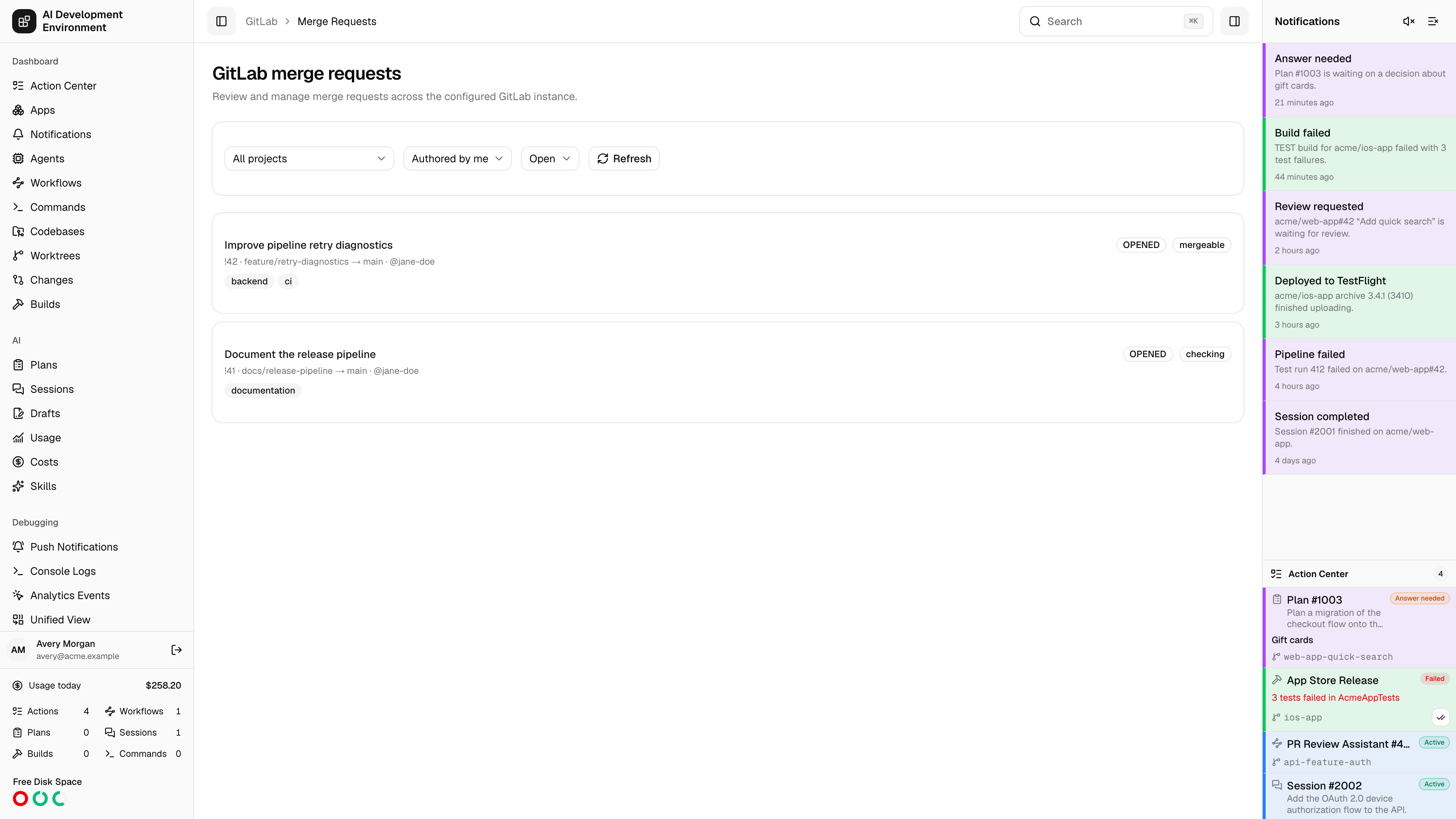 GitLab merge requests page in light theme