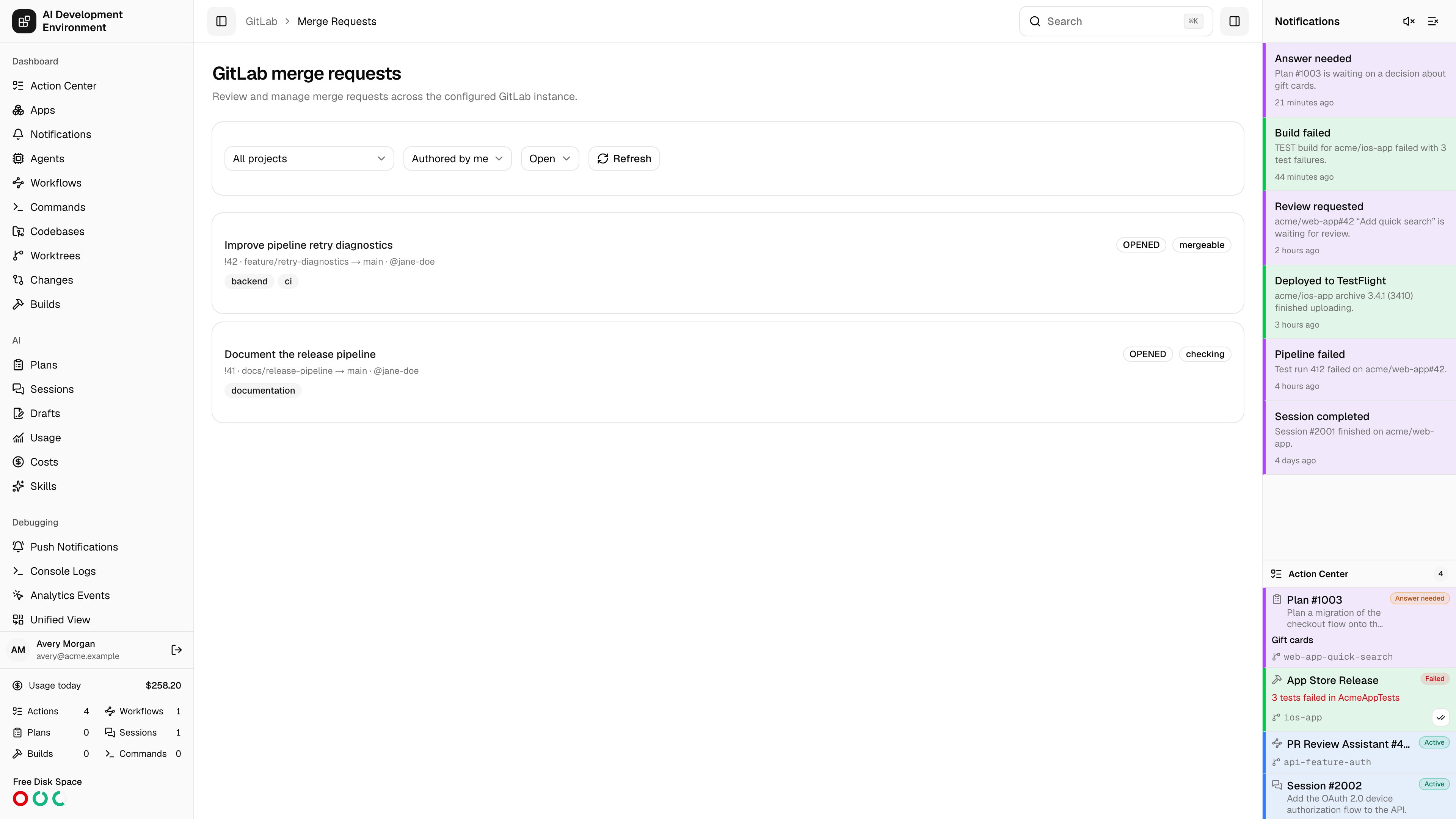 GitLab merge requests page in light theme