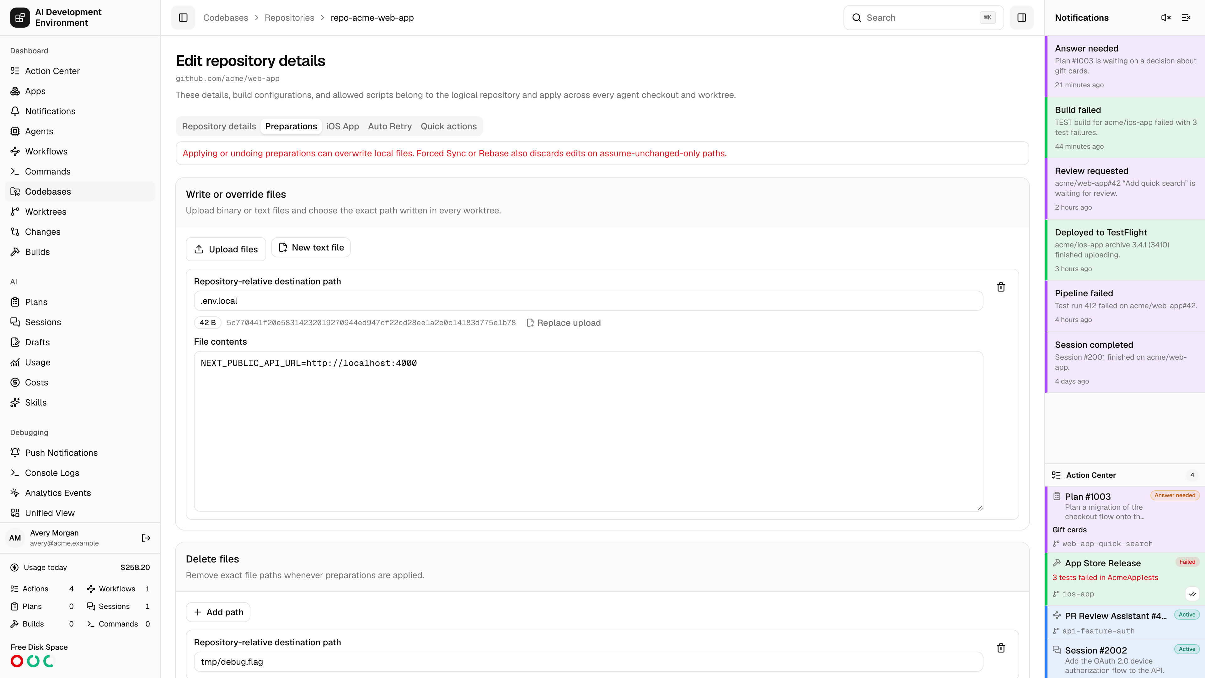 Repository Preparations tab in light theme