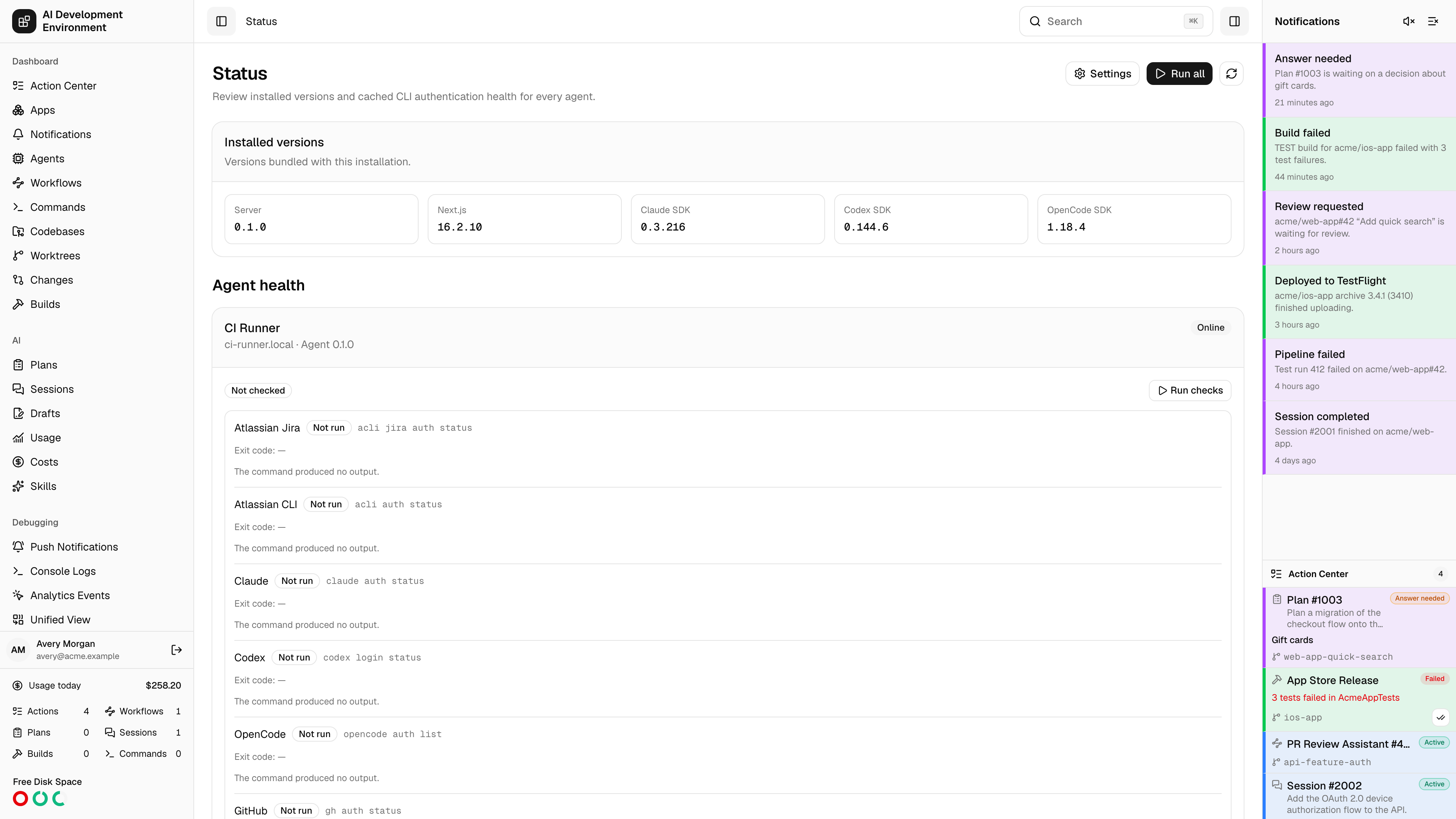 System Status page in light theme