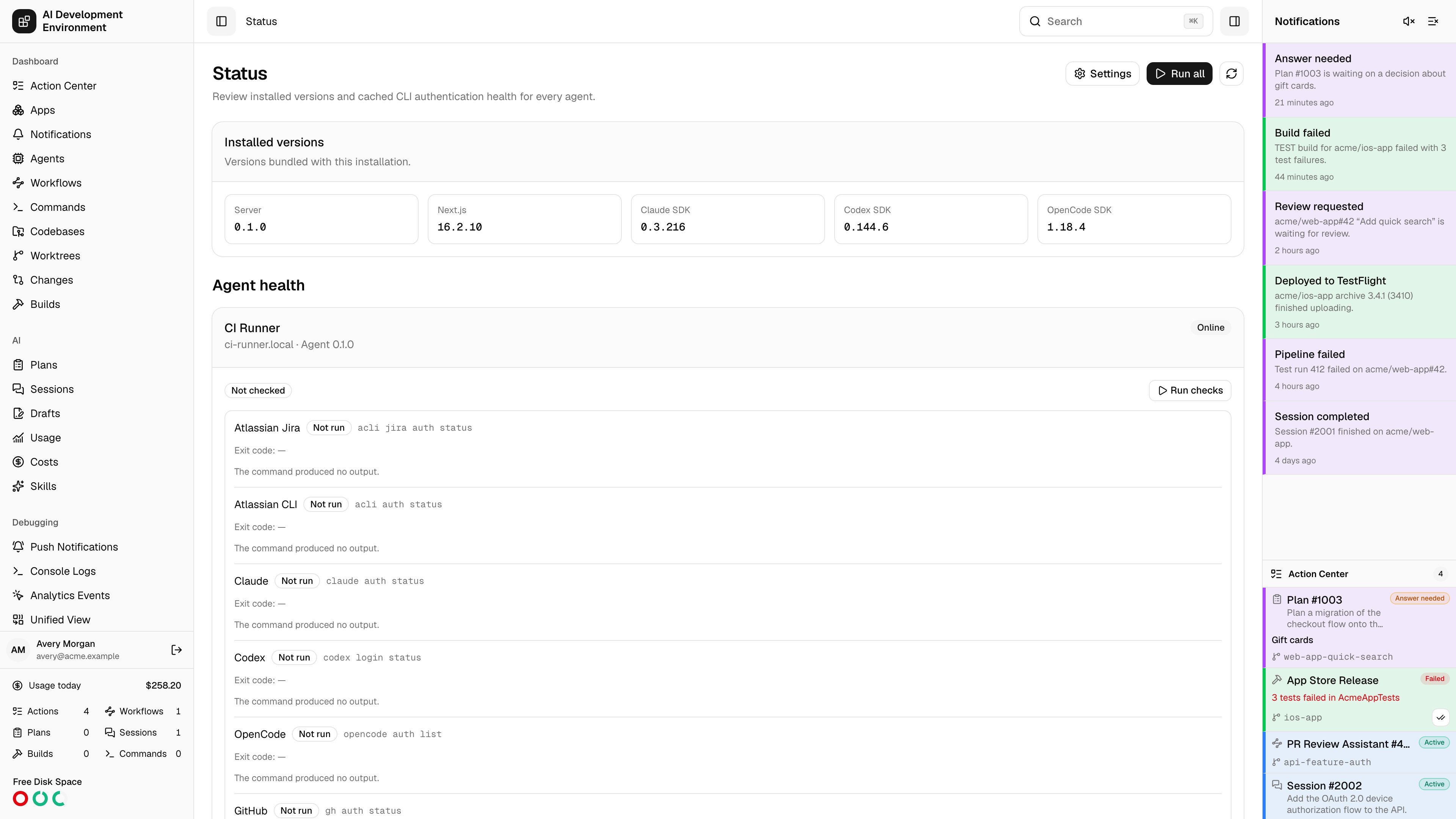 System Status page in light theme