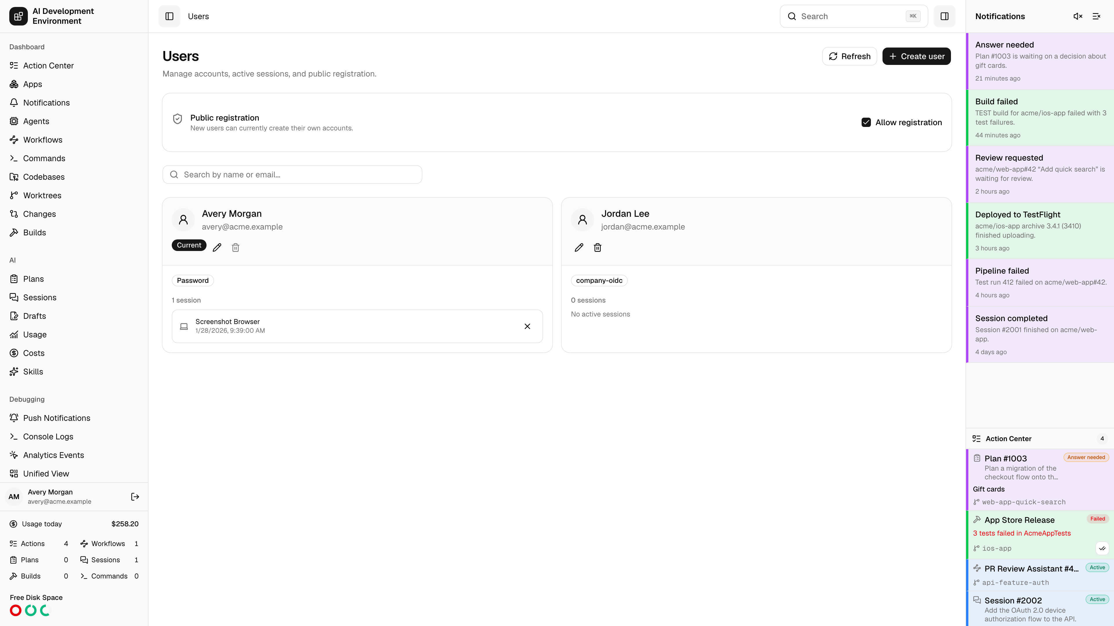 Users page in light theme
