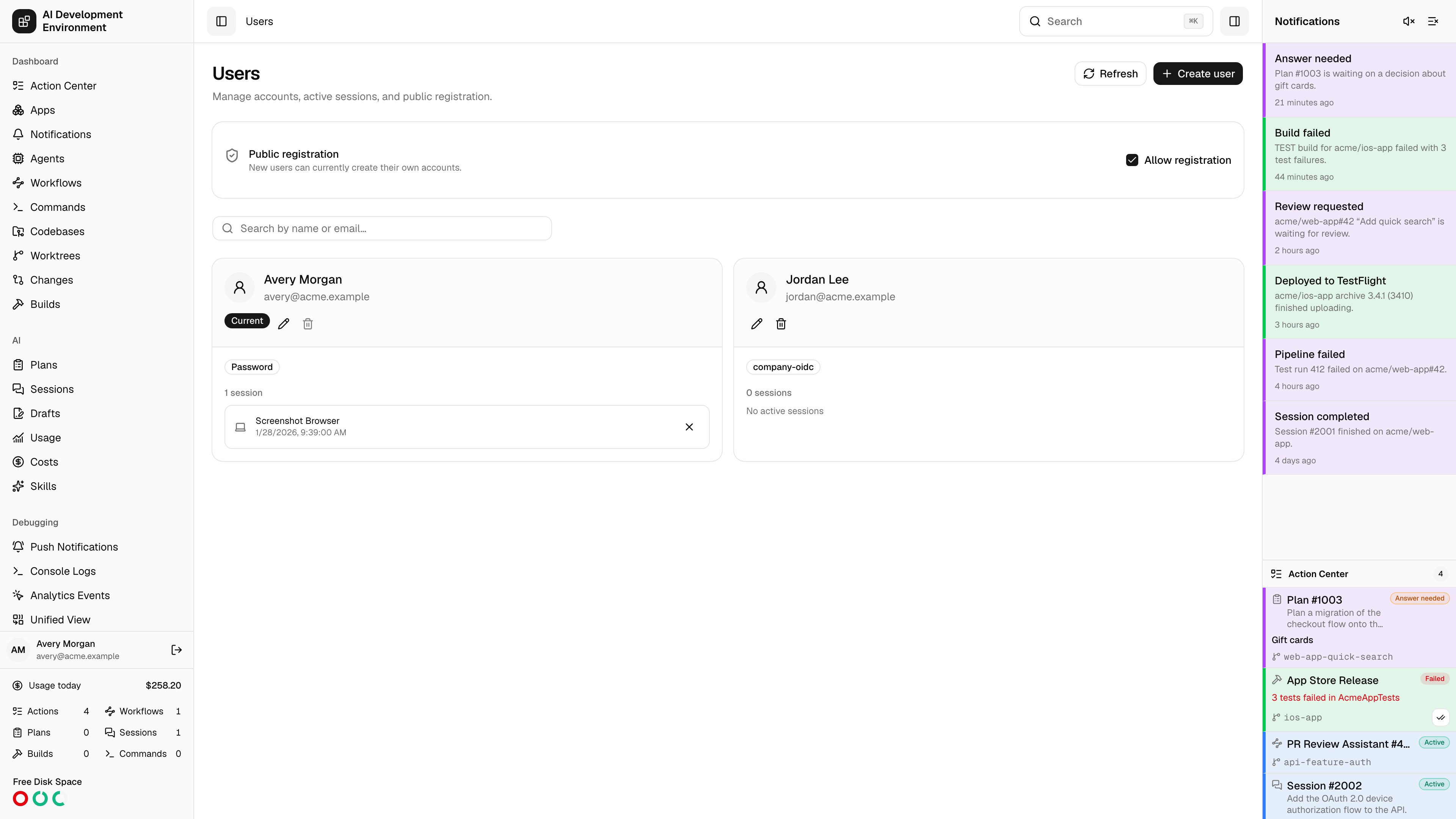 Users page in light theme