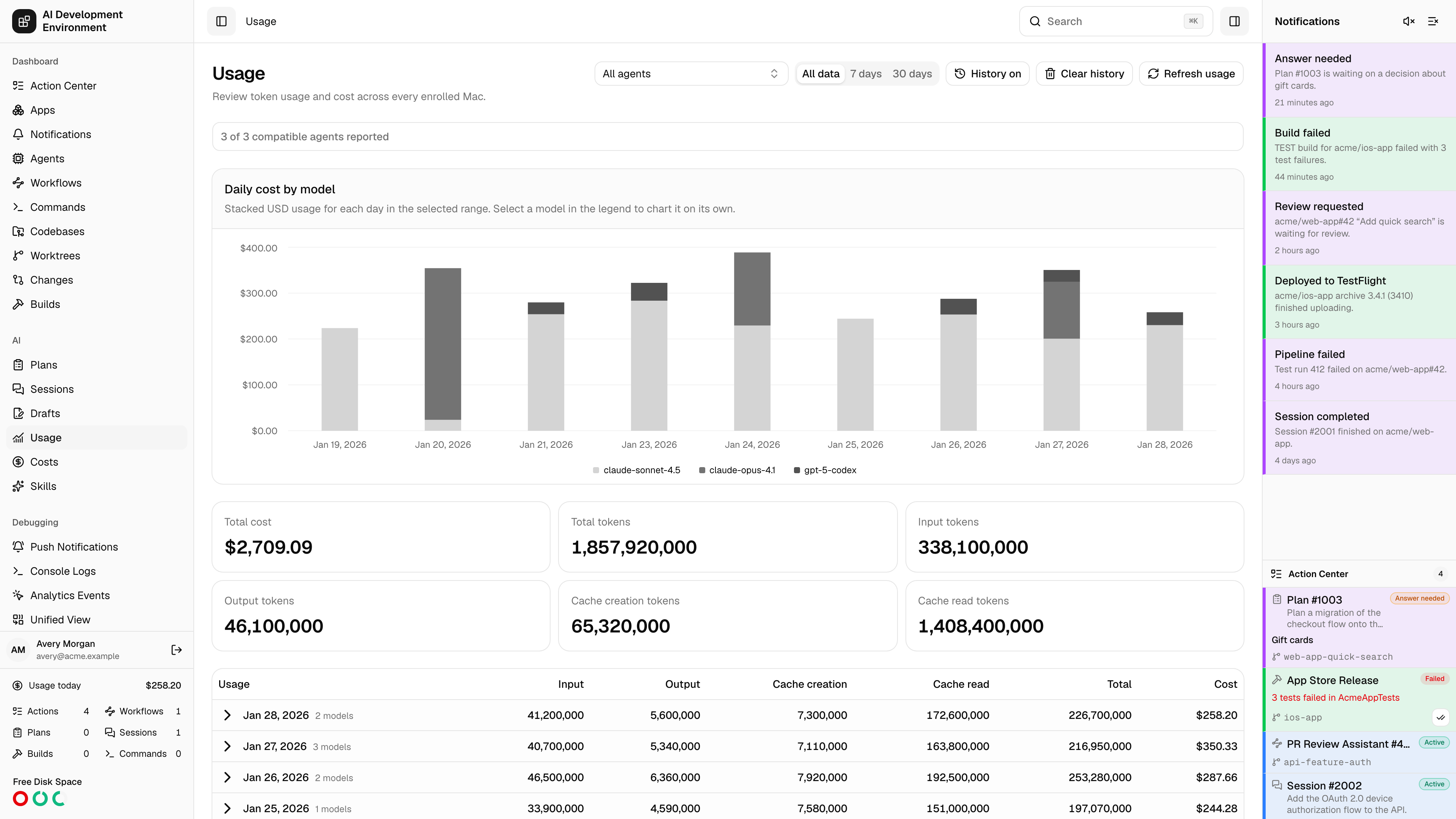 Usage page in light theme