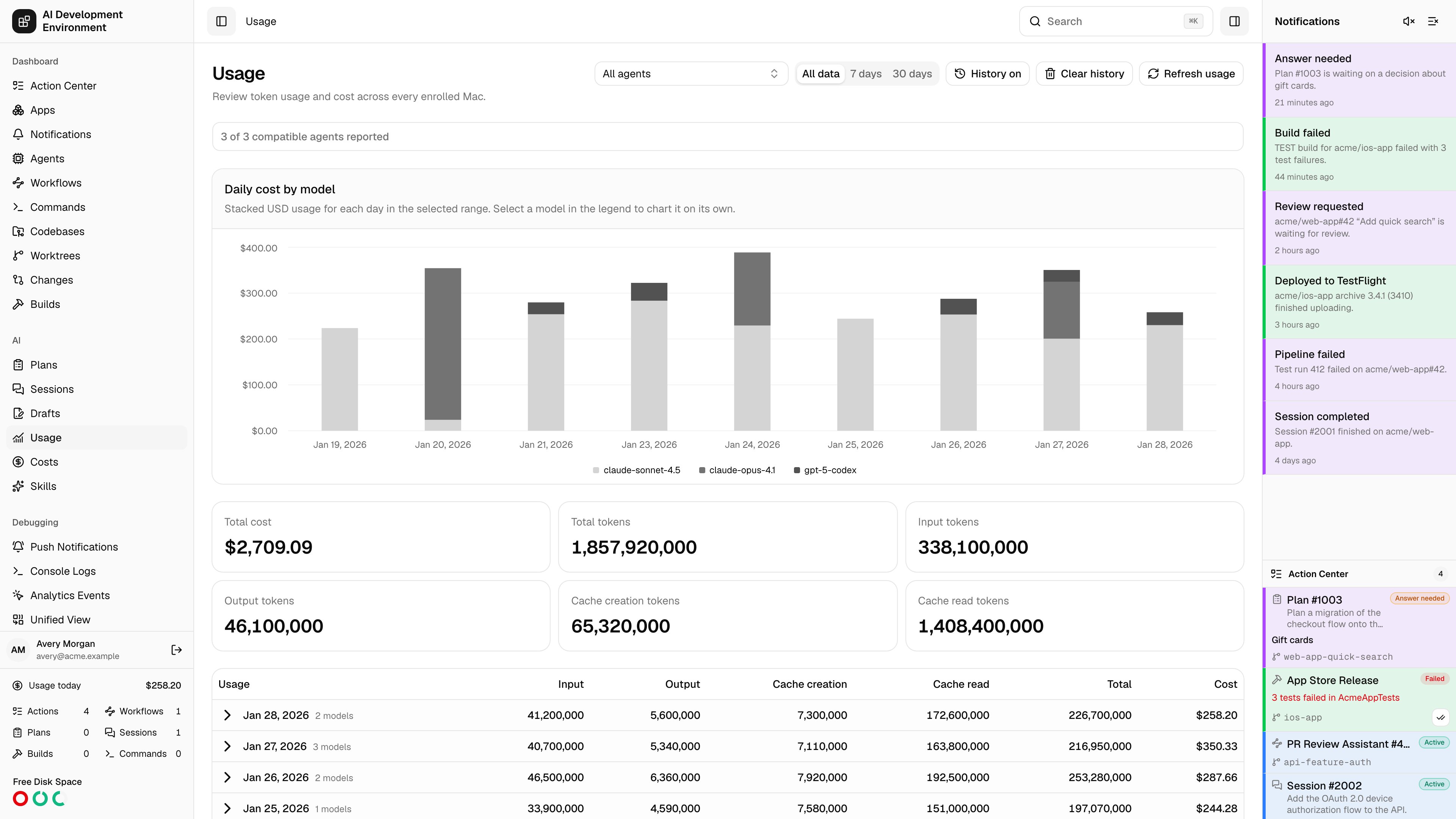 Usage page in light theme