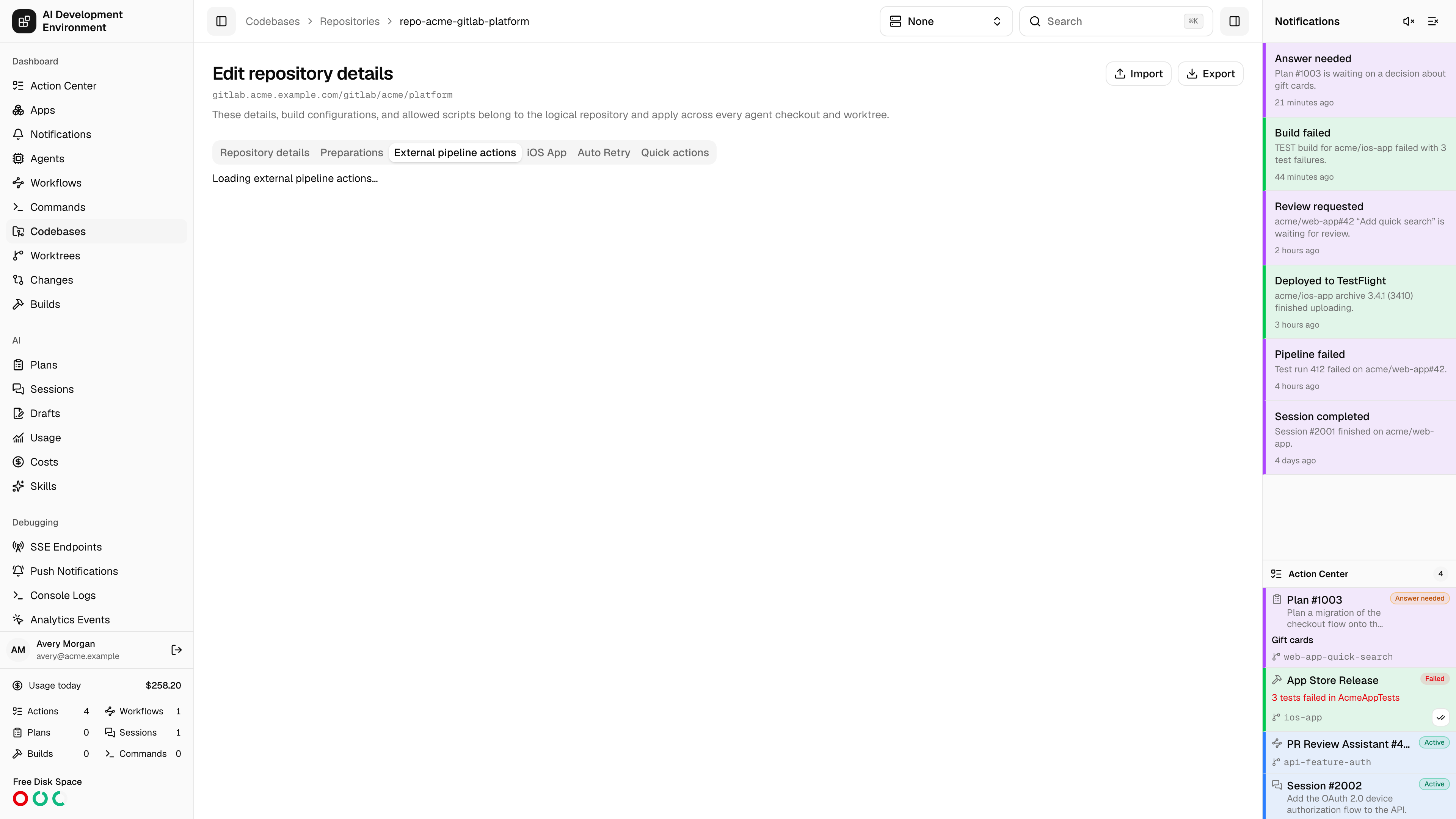 External pipeline scripts in repository settings in light theme