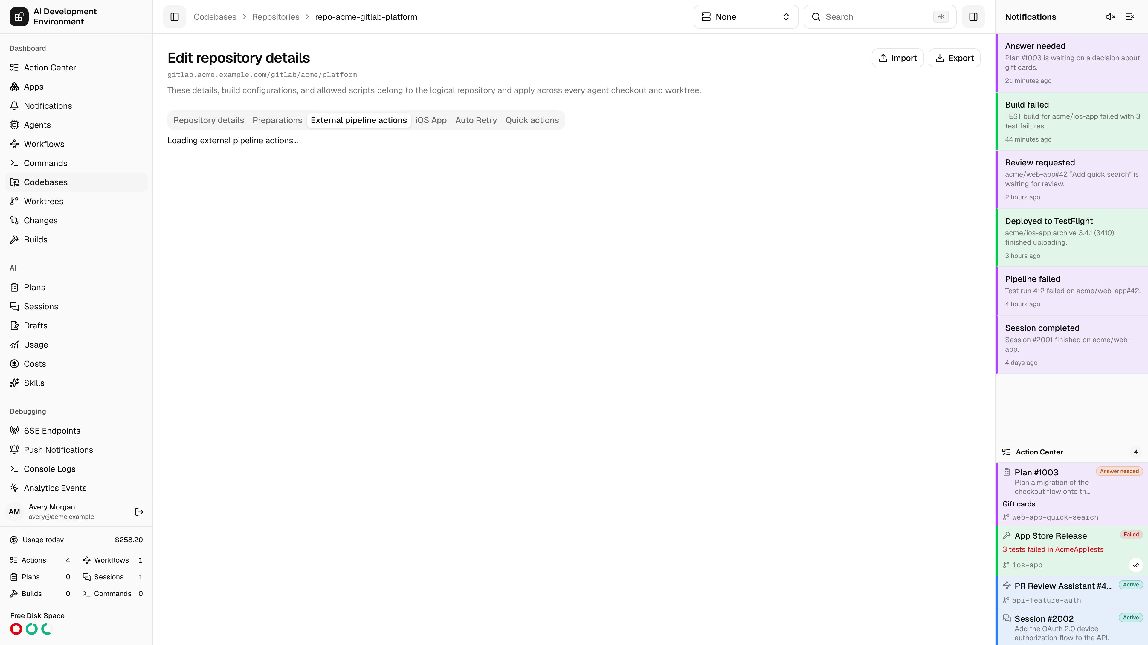 External pipeline scripts in repository settings in light theme