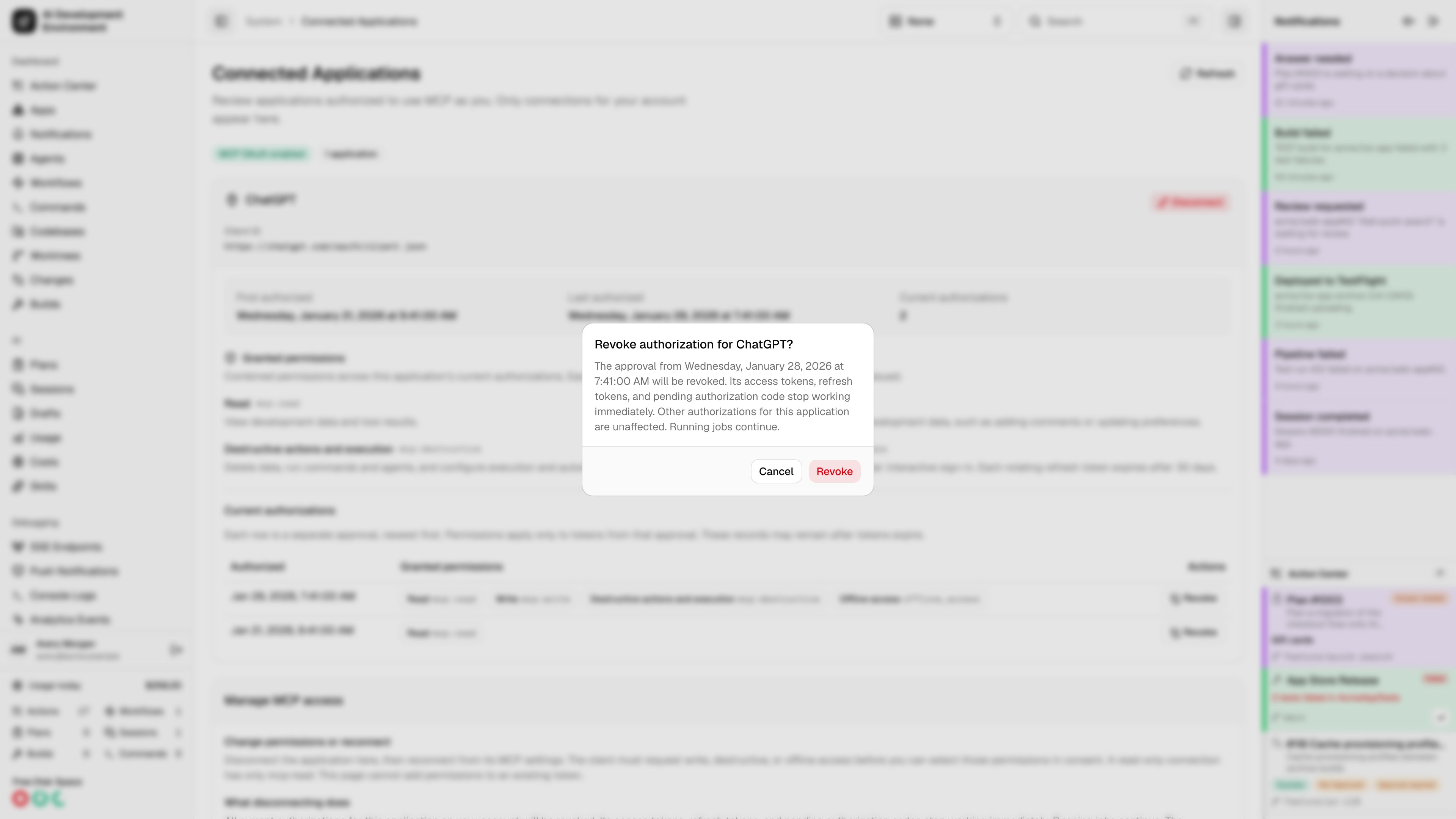 Confirm revoking one MCP approval in light theme