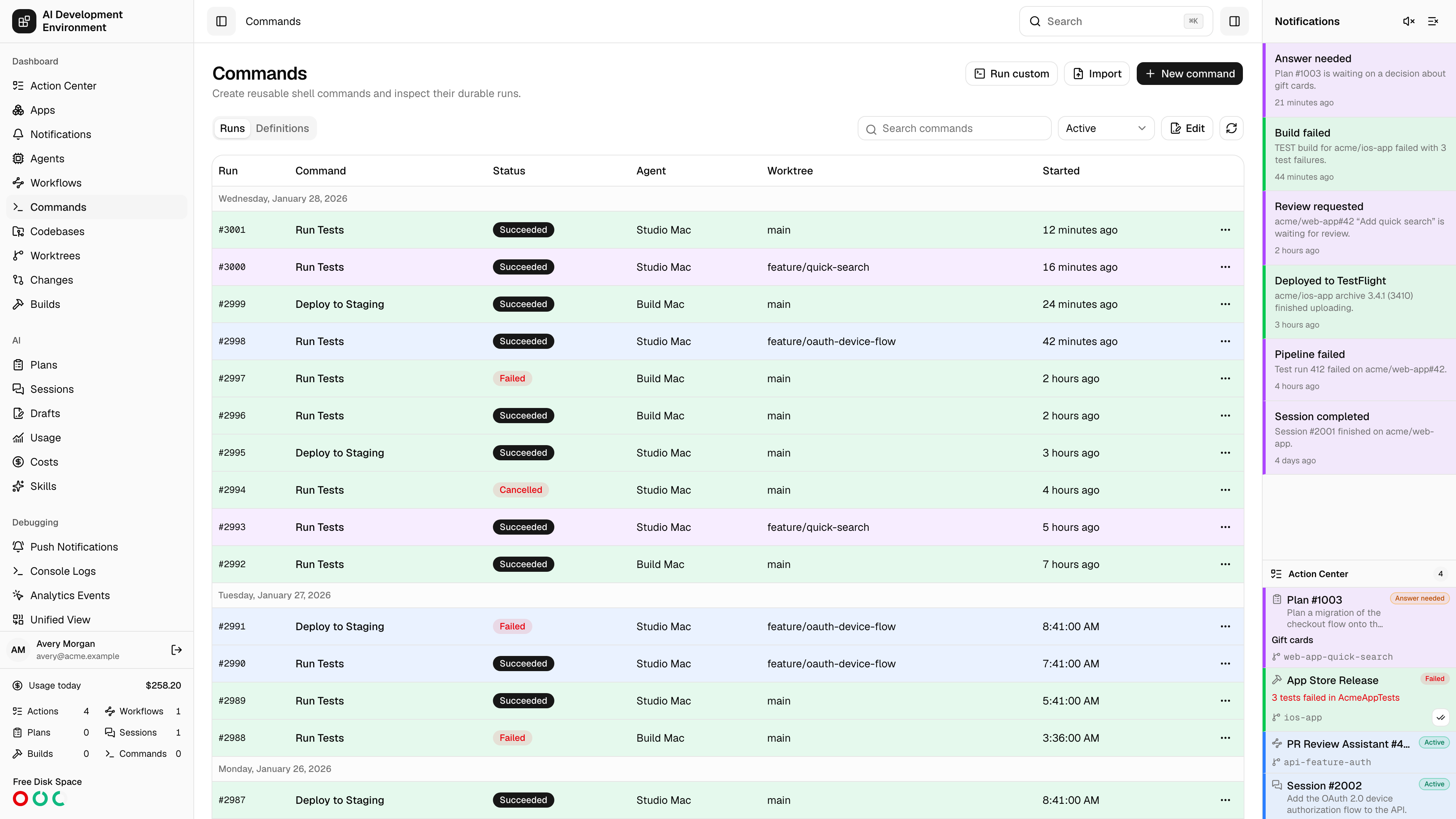 Commands in light theme