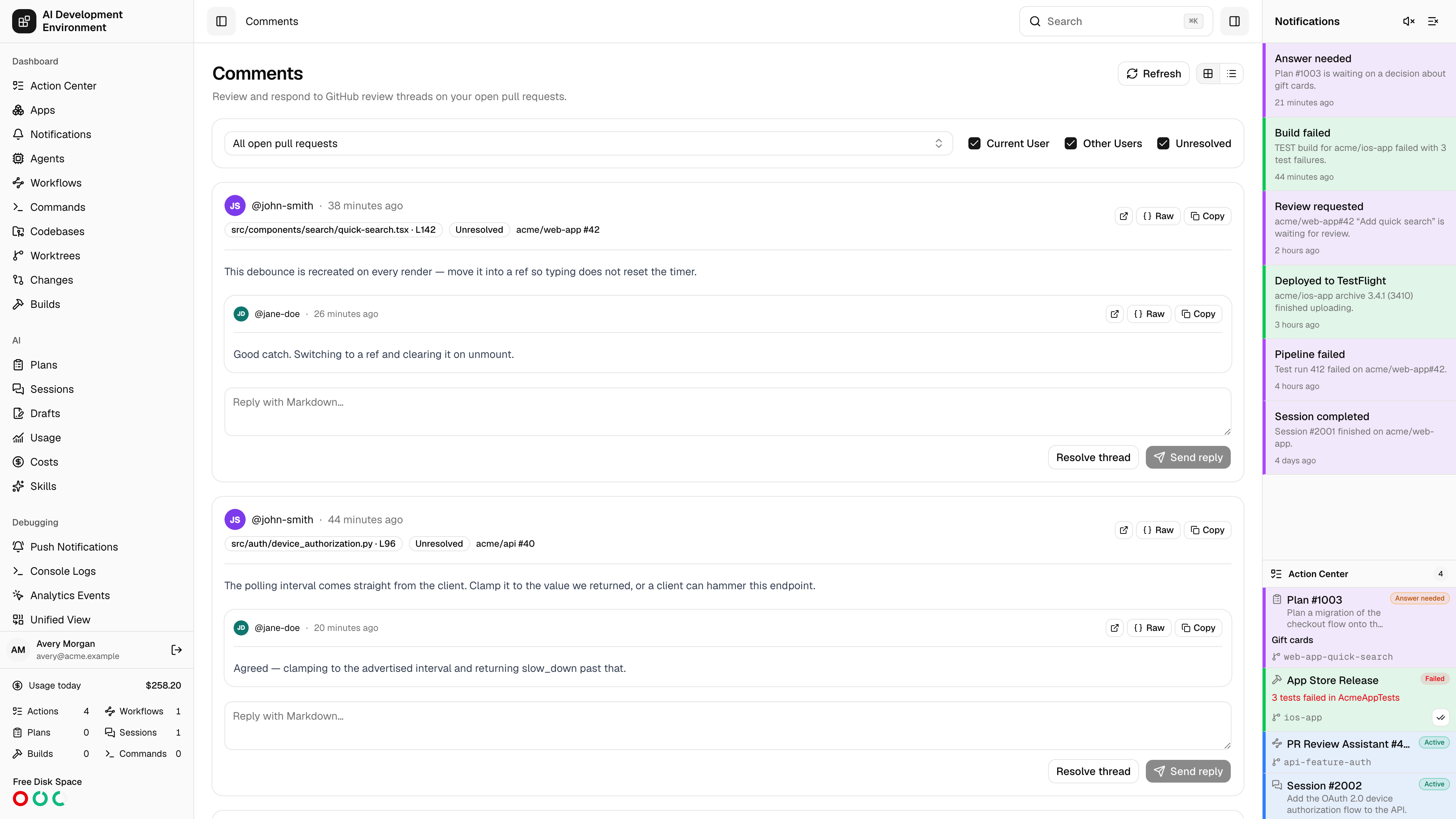 Comments page in light theme