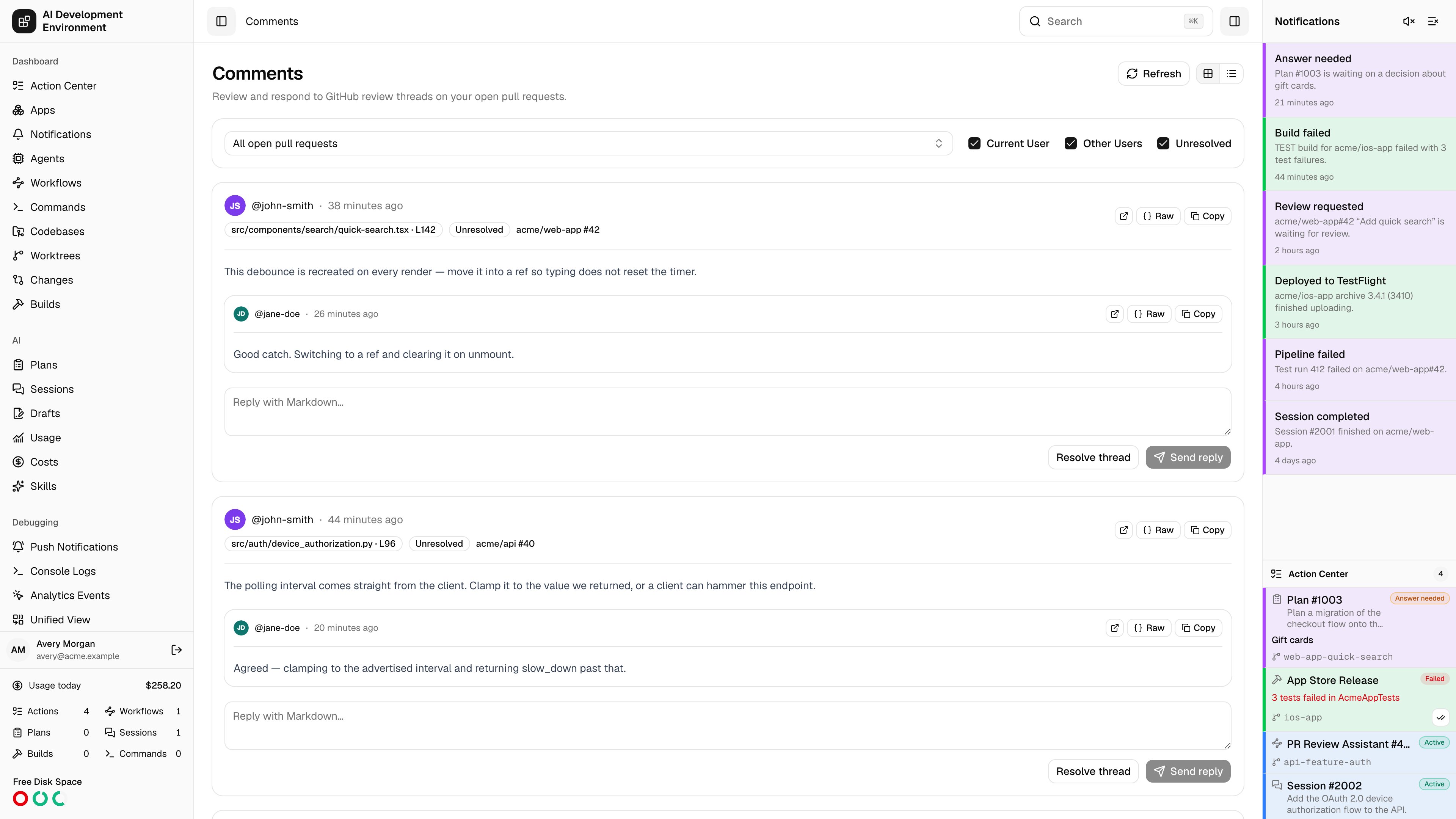 Comments page in light theme