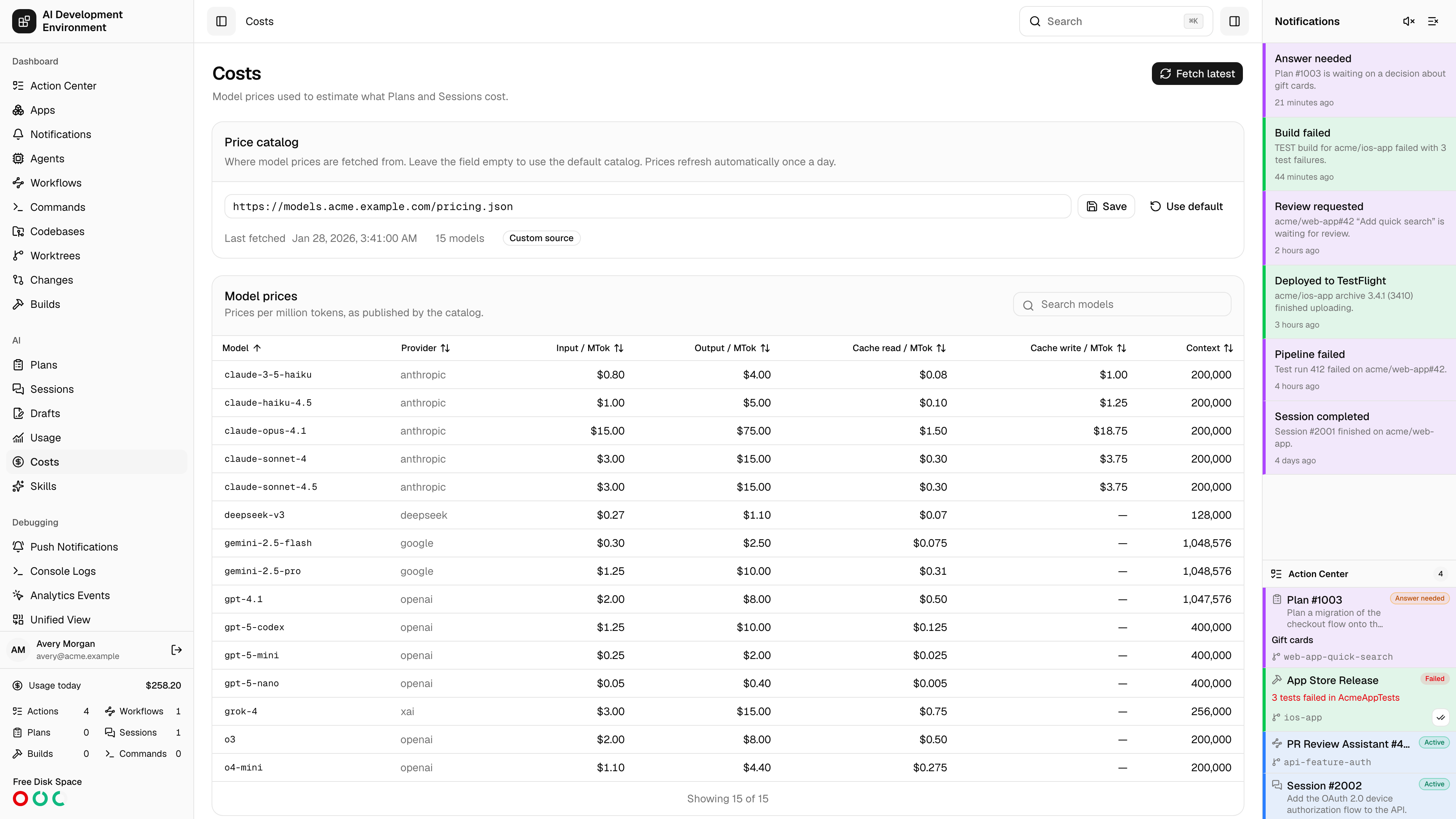 Costs in light theme