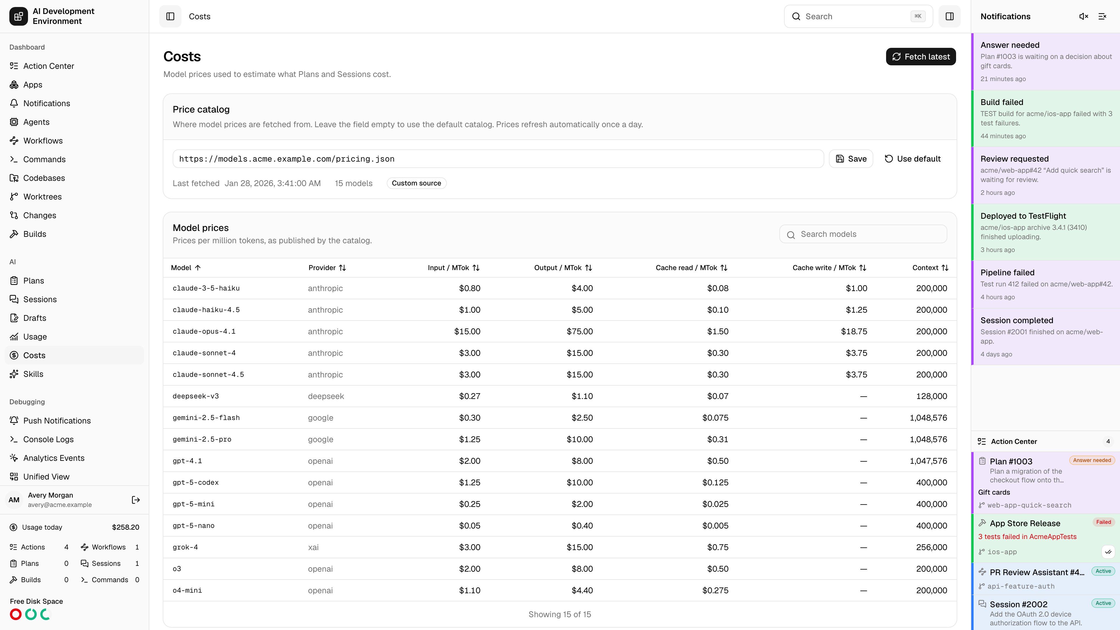 Costs in light theme