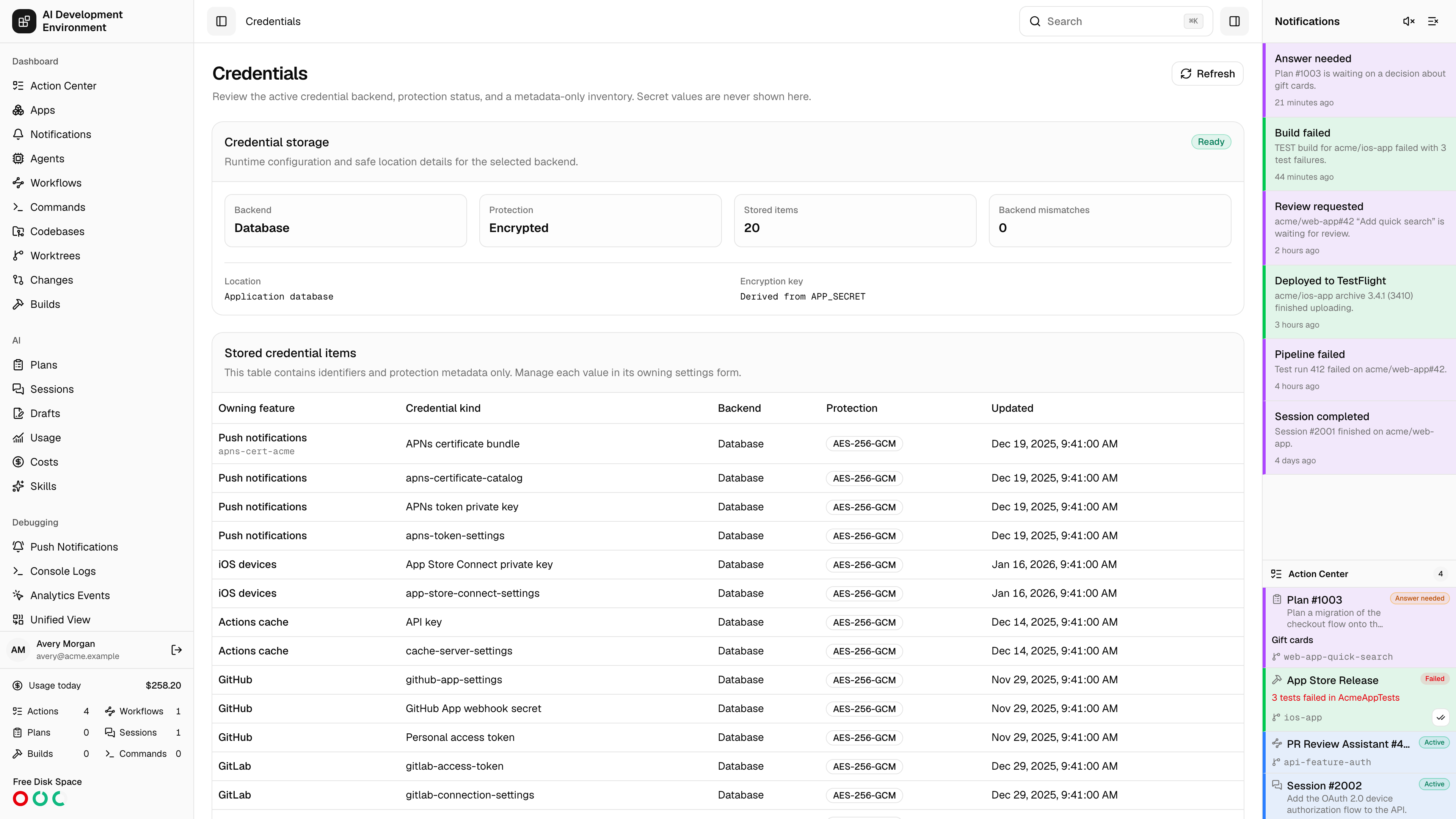 Credentials in light theme