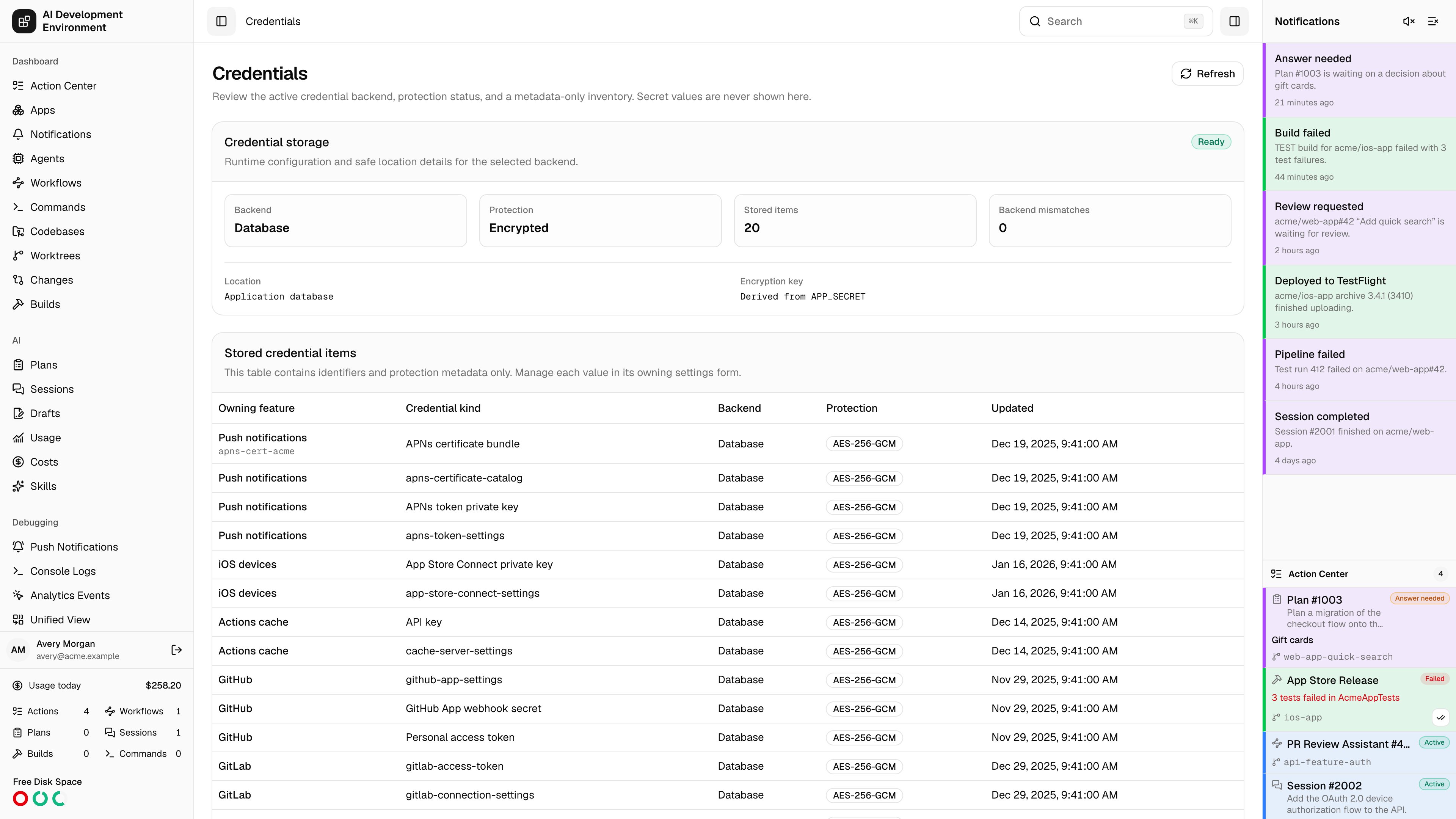 Credentials page in light theme