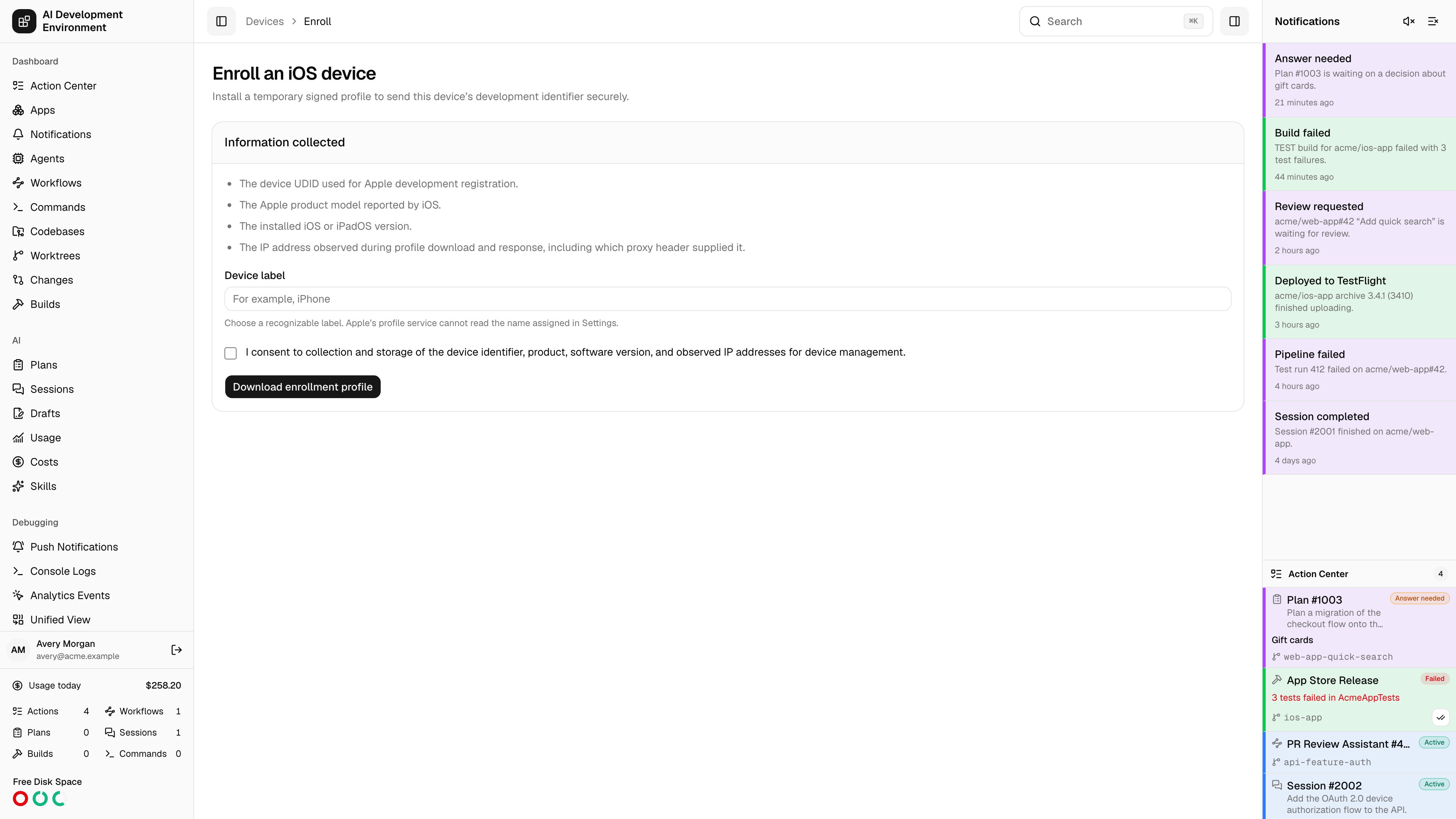 Enroll device page in light theme