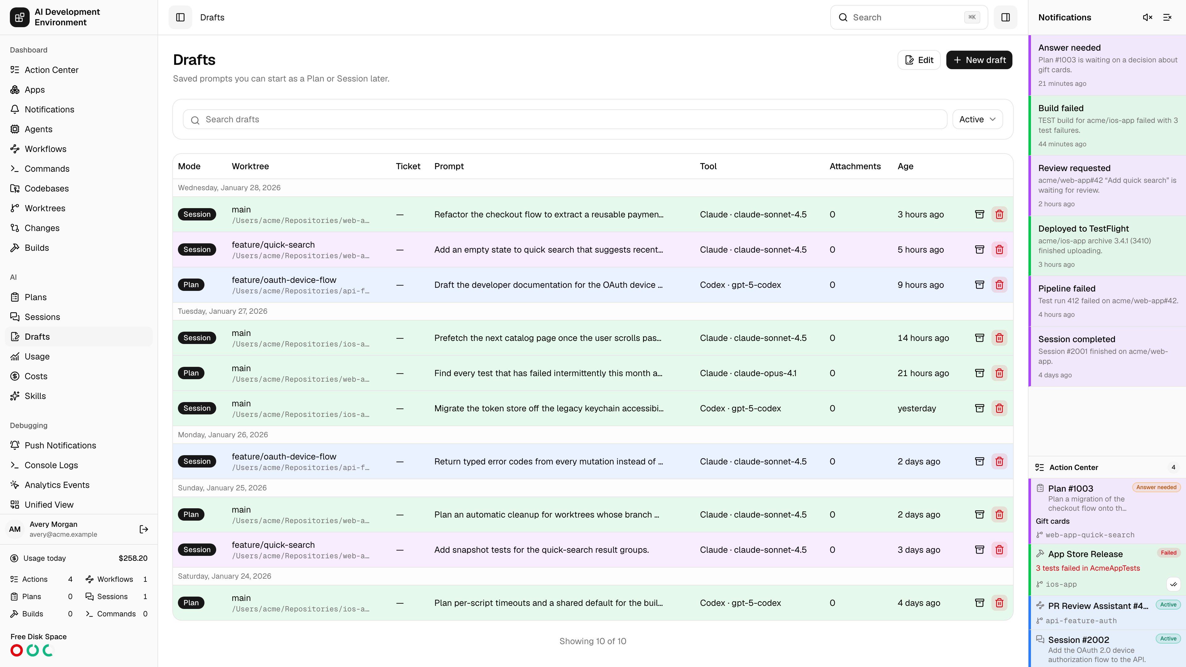 Drafts in light theme