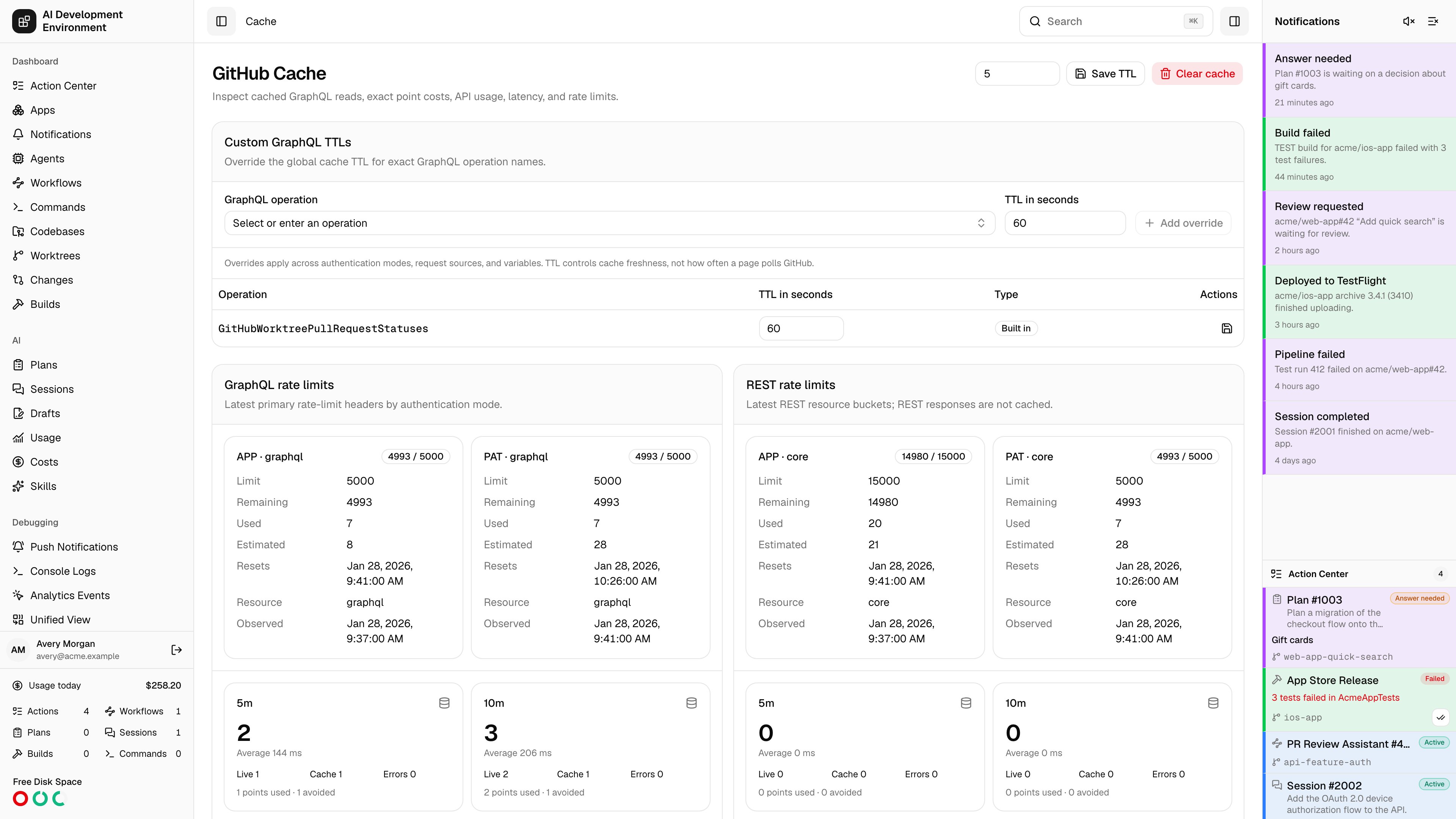 GitHub Cache page in light theme