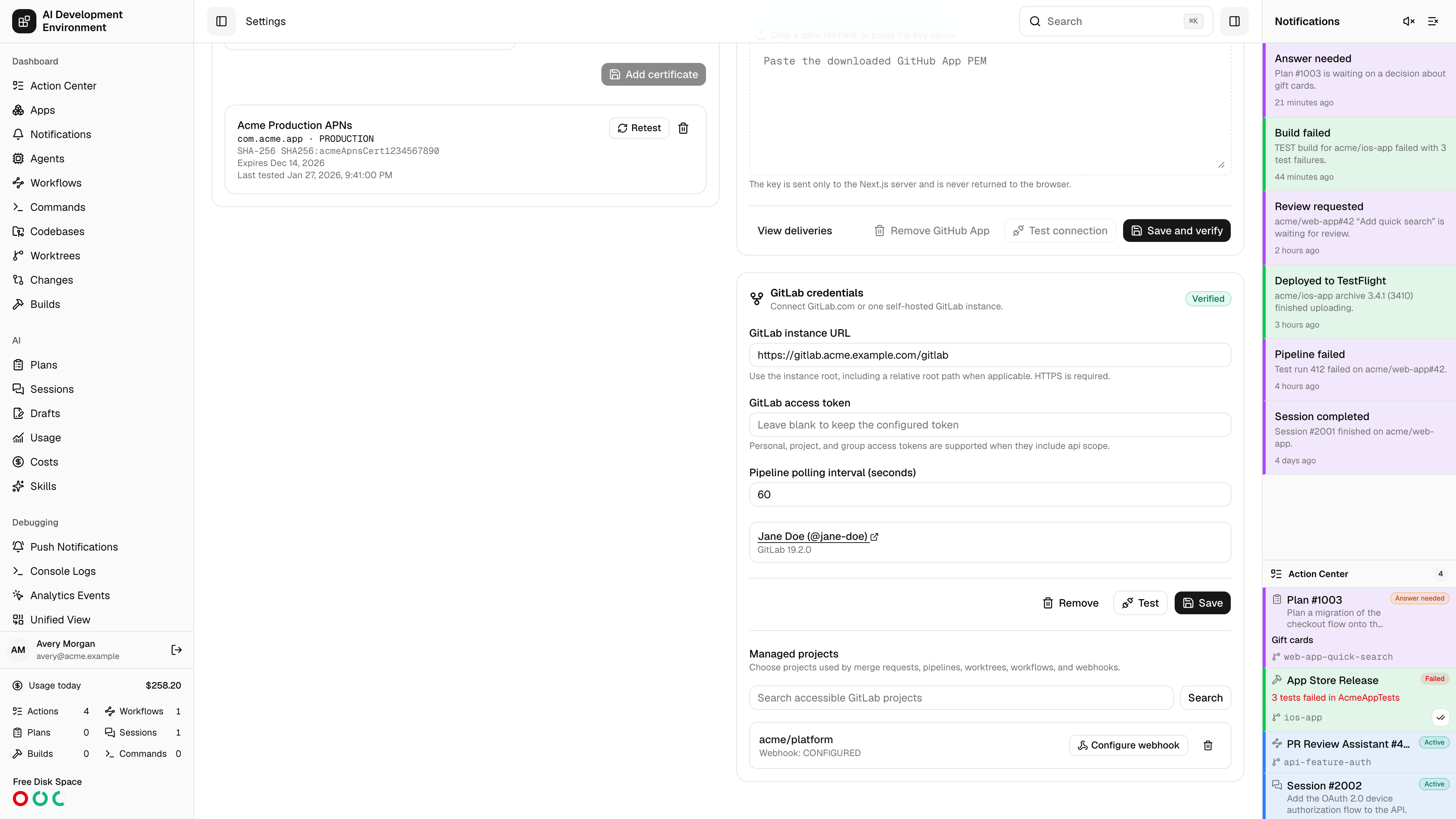 Managed GitLab projects in Settings in light theme