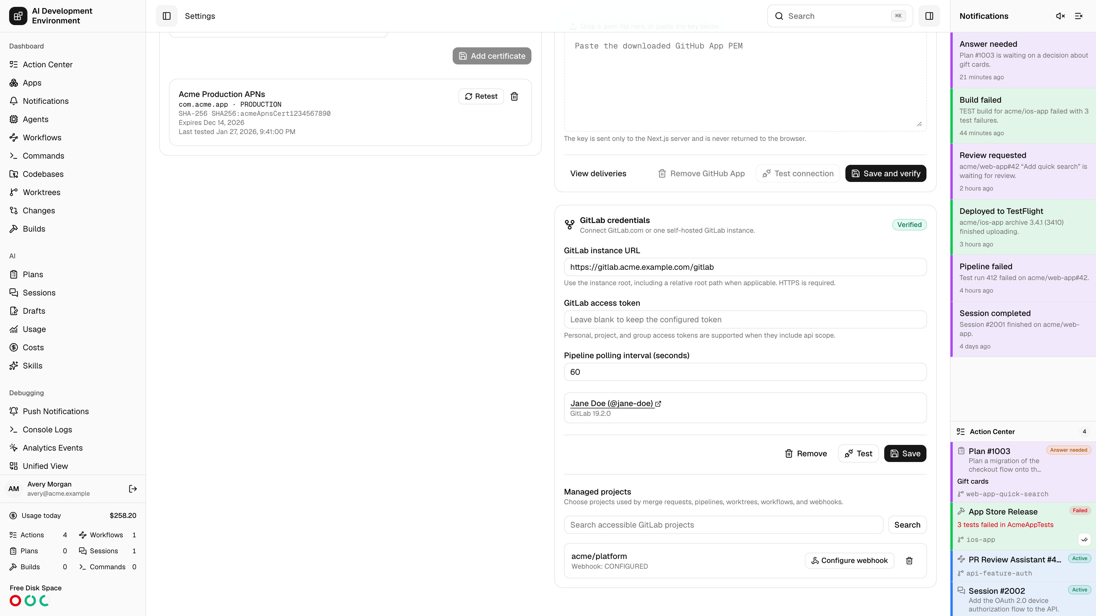 Managed GitLab projects in Settings in light theme