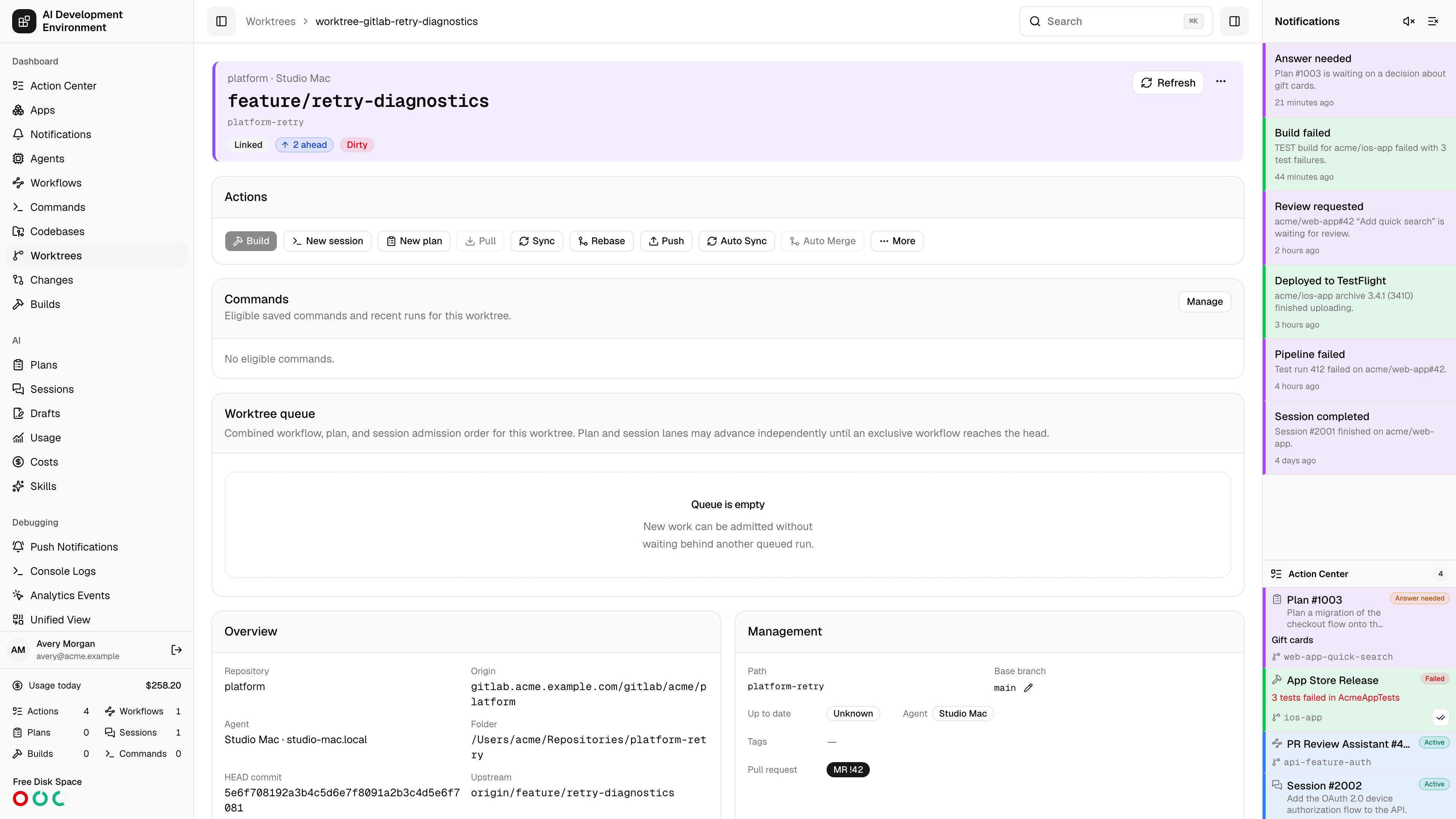 Worktree linked to a GitLab merge request in light theme