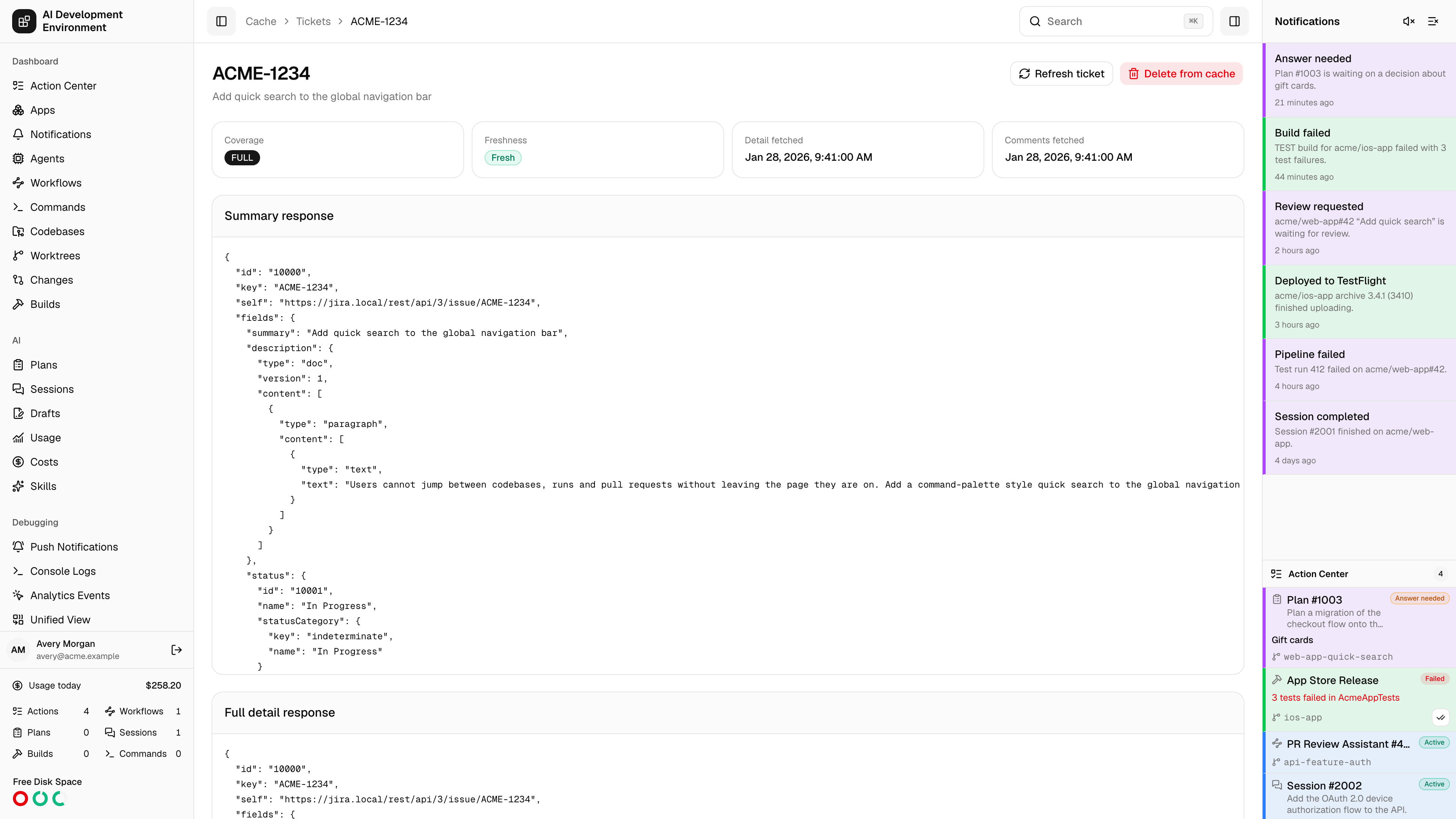 Cached Jira ticket in light theme