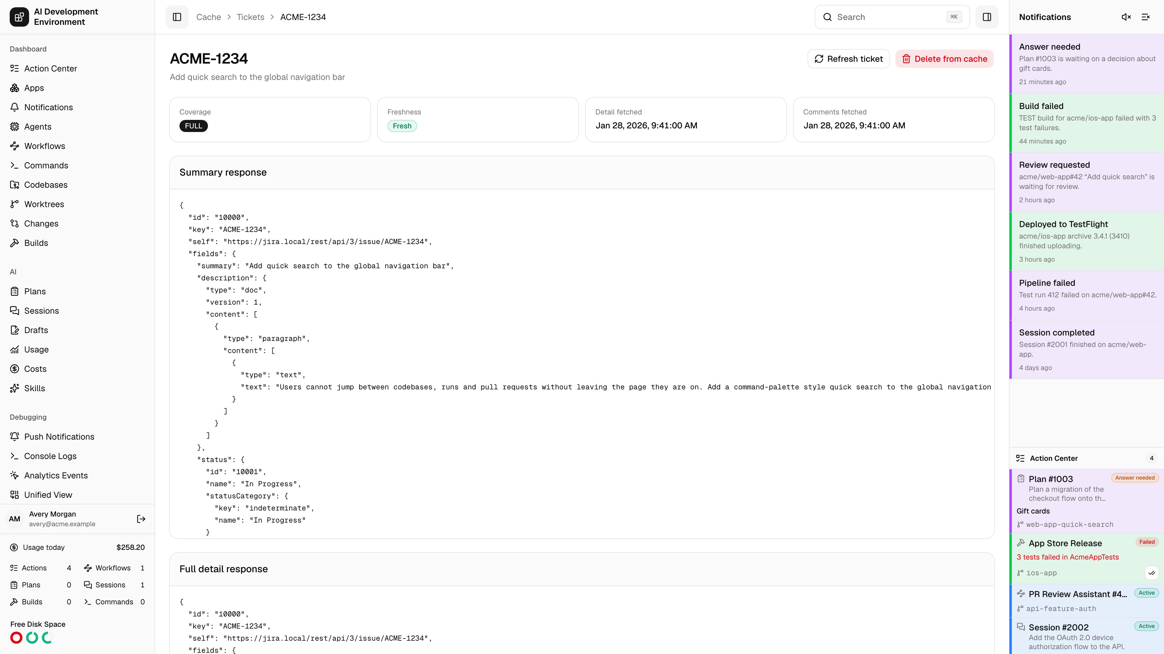 Cached Jira ticket in light theme