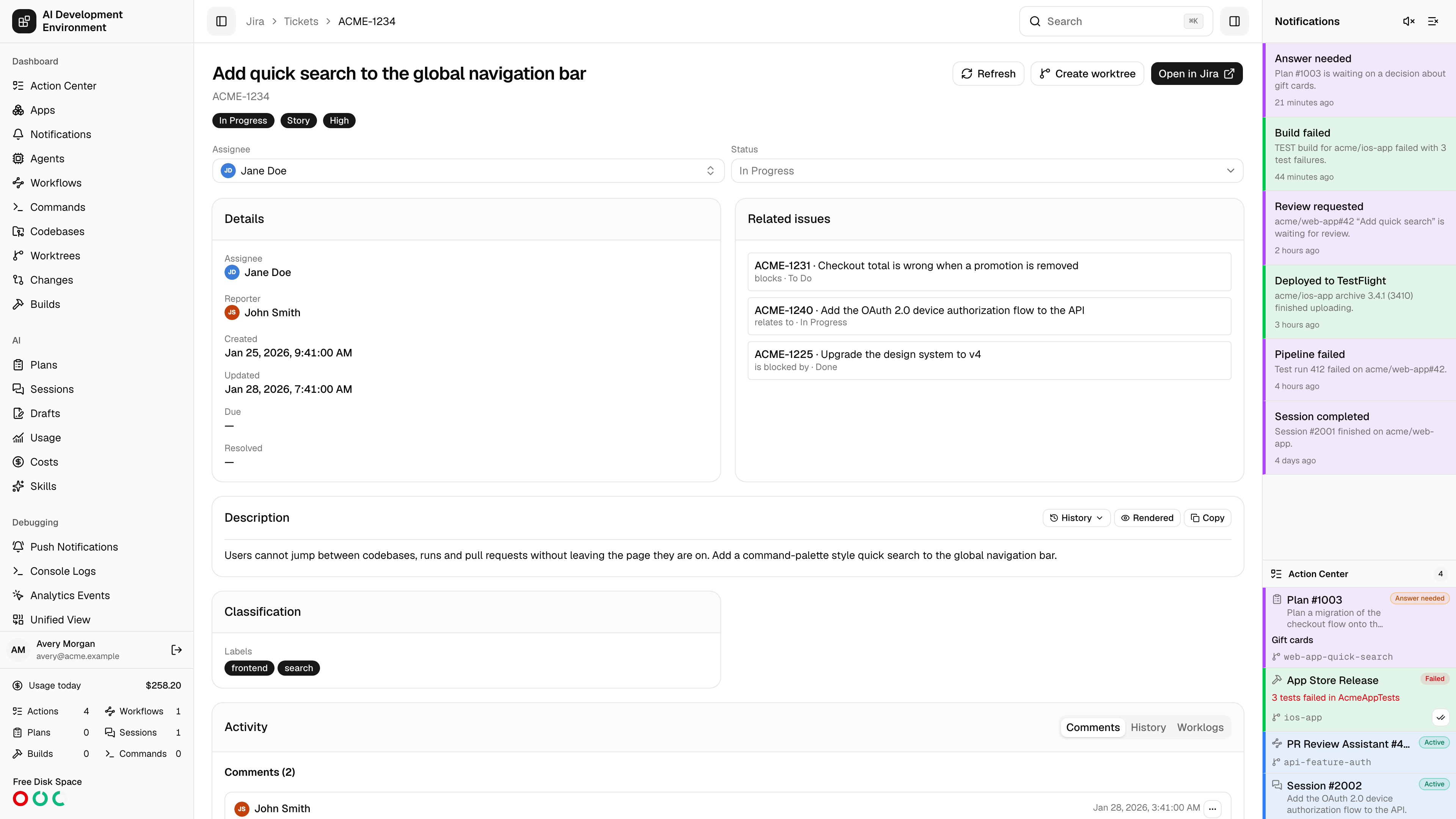 Jira ticket details in light theme