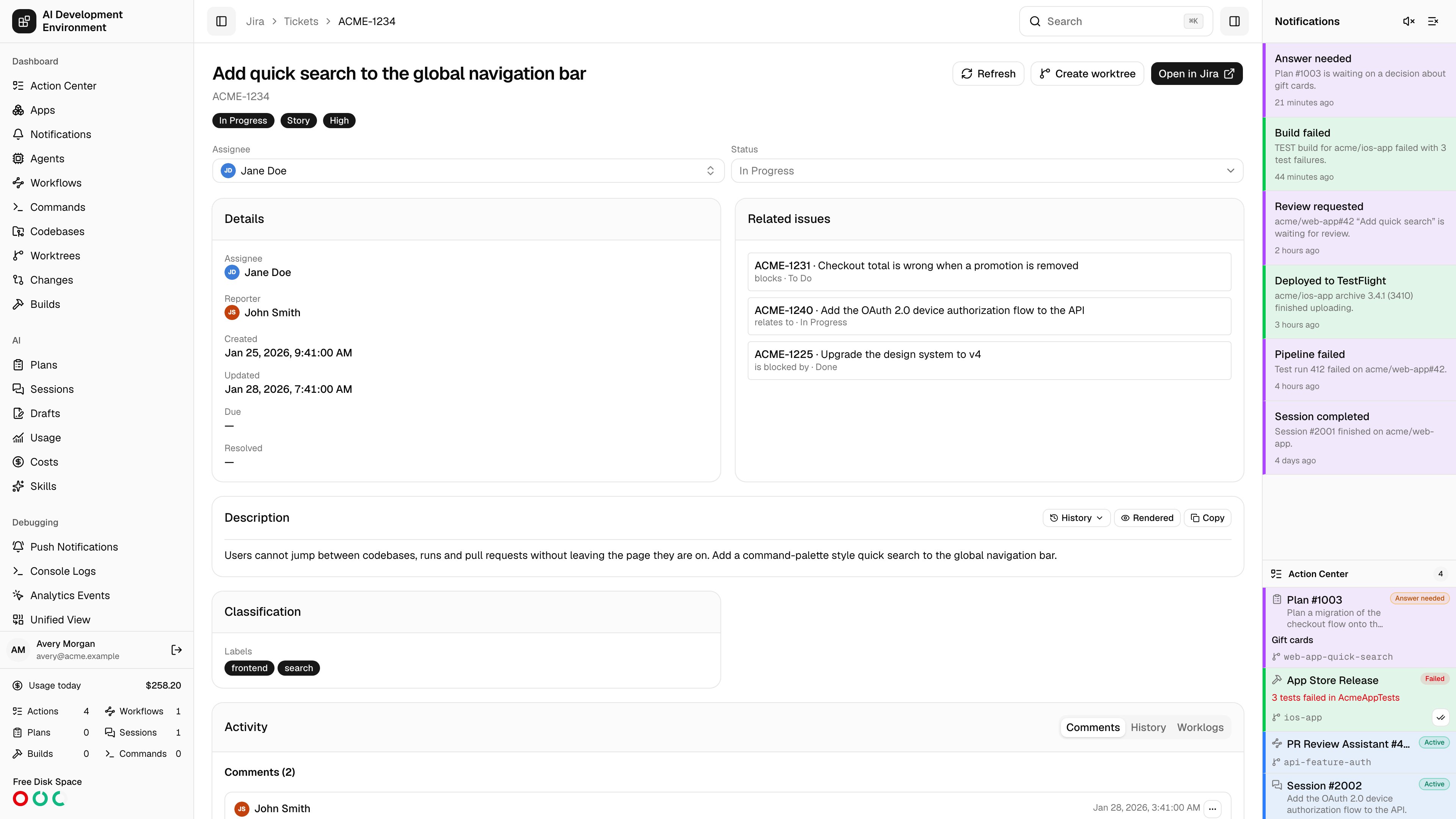 Jira ticket details in light theme